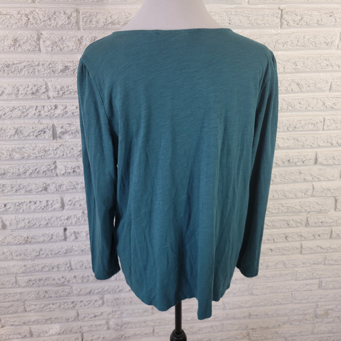 Belle Kim Gravel Women's XL Green V-Neck Top Long Sleeve Keyhole Blouse GRE25E