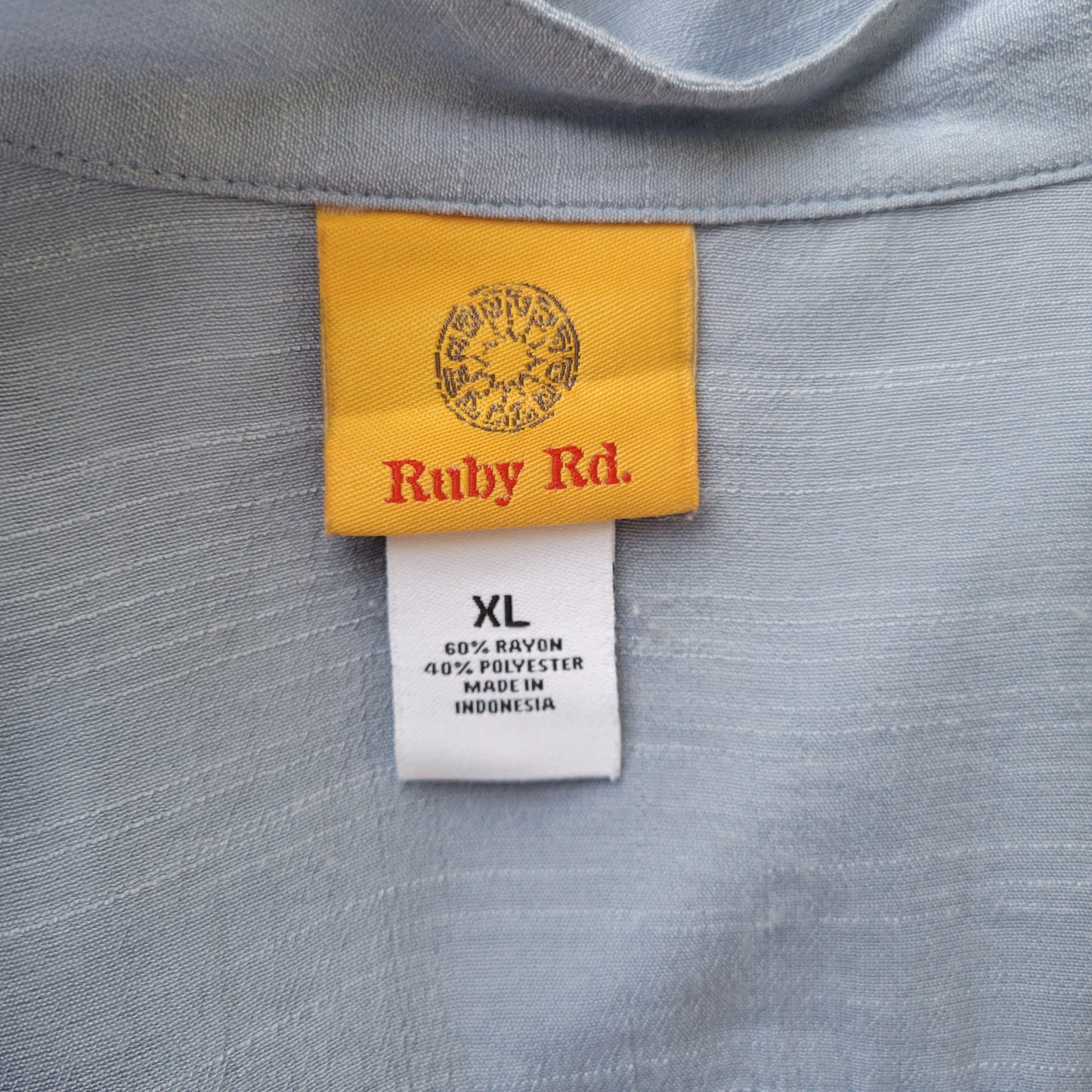 Ruby Rd Women's XL Blue Button-Up Top V-Neck Long Roll Tab Sleeve BLU154E