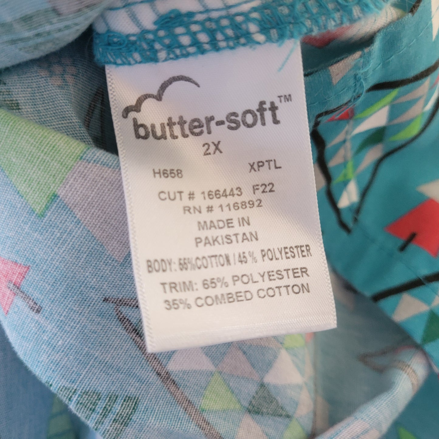Butter Soft Unisex 2X Scrub Top Christmas Trees Print Blue Green NOV134E