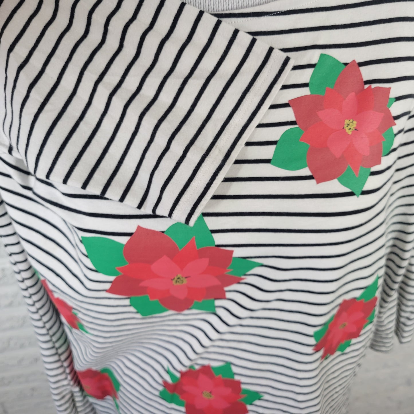Ruby Rd XL Womens Christmas Poinsettia Floral 3/4 Sleeve Cotton Top FLO222E