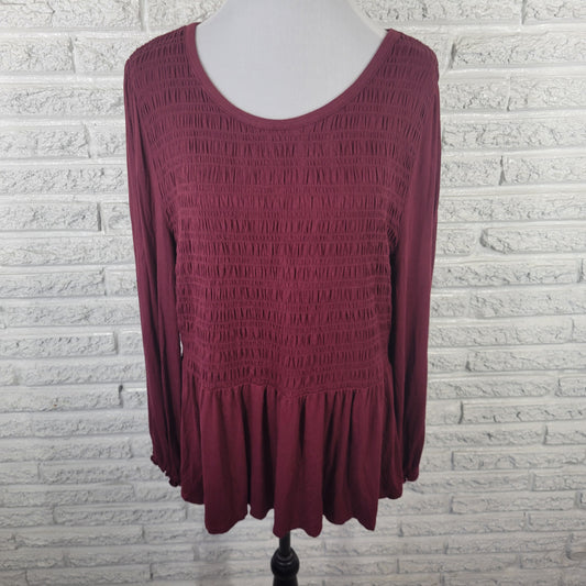 Lane Bryant 18/20 Plus Size Burgundy Blouse Pullover Long Sleeve Top BUR2E