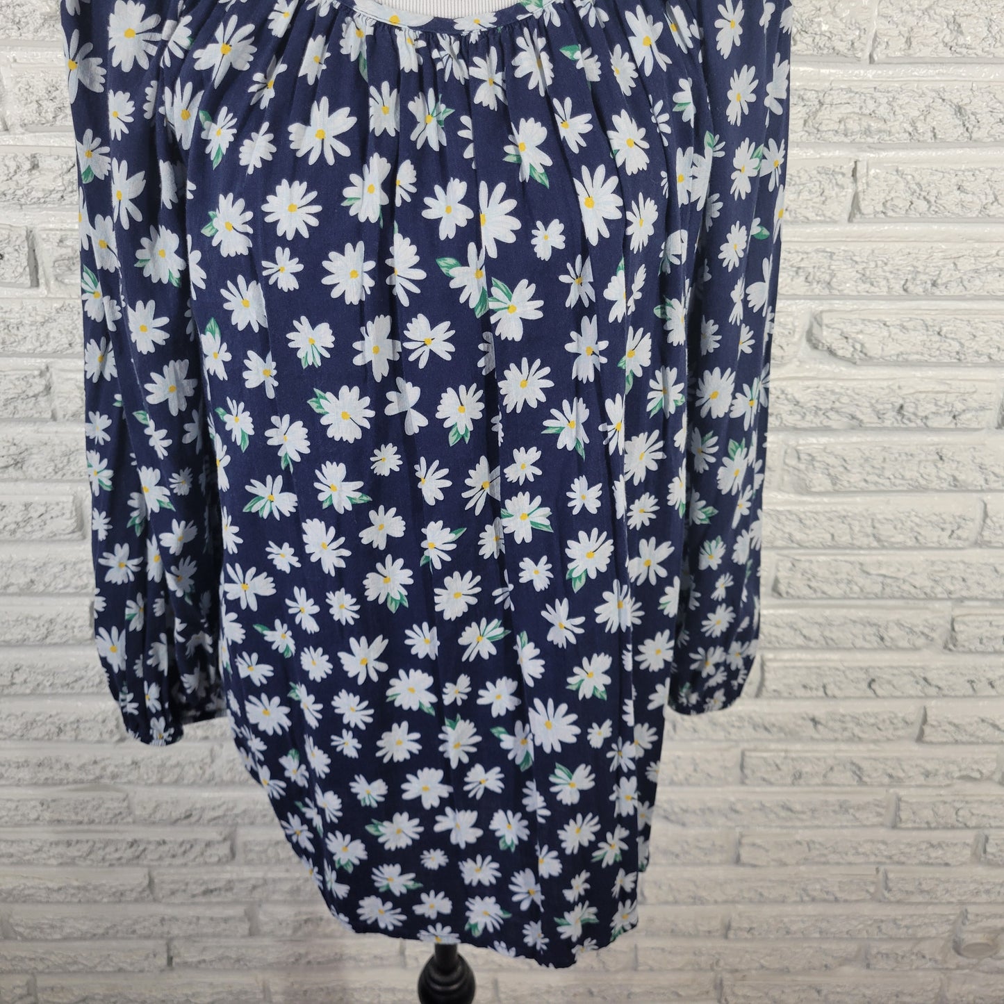 Old Navy XL Womens Cotton Blend Blue White Daisy Floral Long Sleeve FLO144E