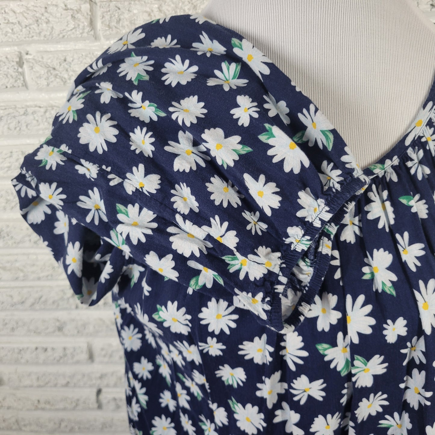 Old Navy XL Womens Cotton Blend Blue White Daisy Floral Long Sleeve FLO144E