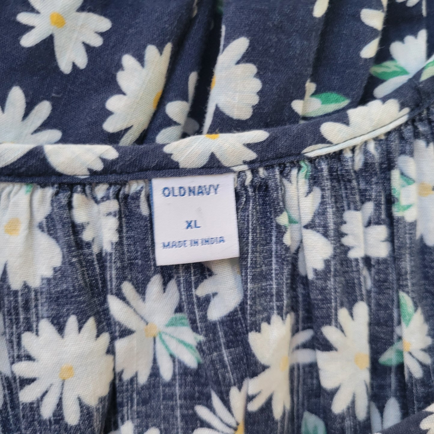 Old Navy XL Womens Cotton Blend Blue White Daisy Floral Long Sleeve FLO144E