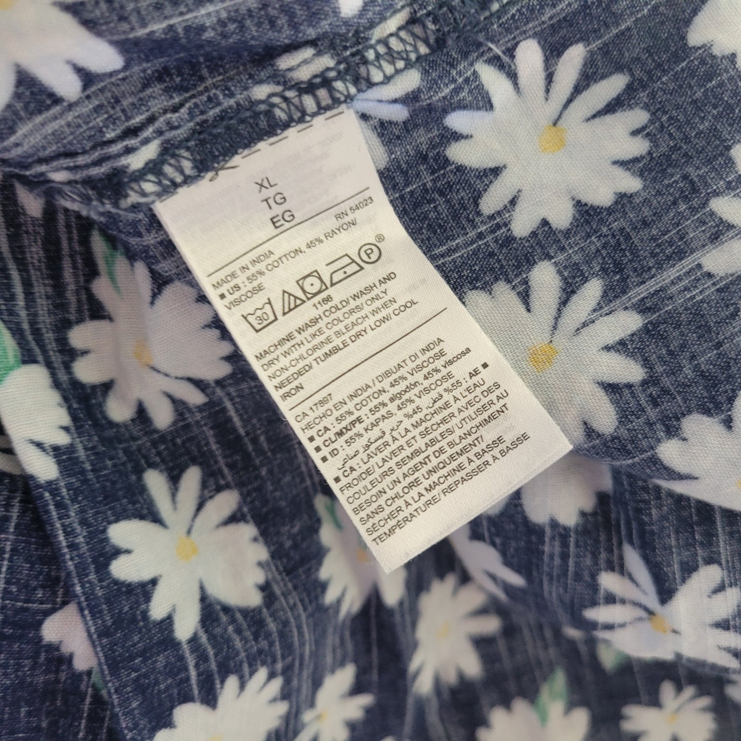 Old Navy XL Womens Cotton Blend Blue White Daisy Floral Long Sleeve FLO144E