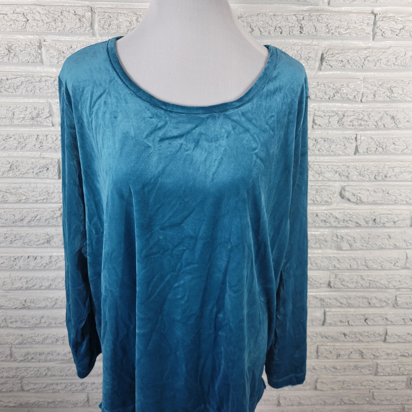 Woman Within 1X Plus Size Blue Velour Sweatshirt Pullover Top BLU118E