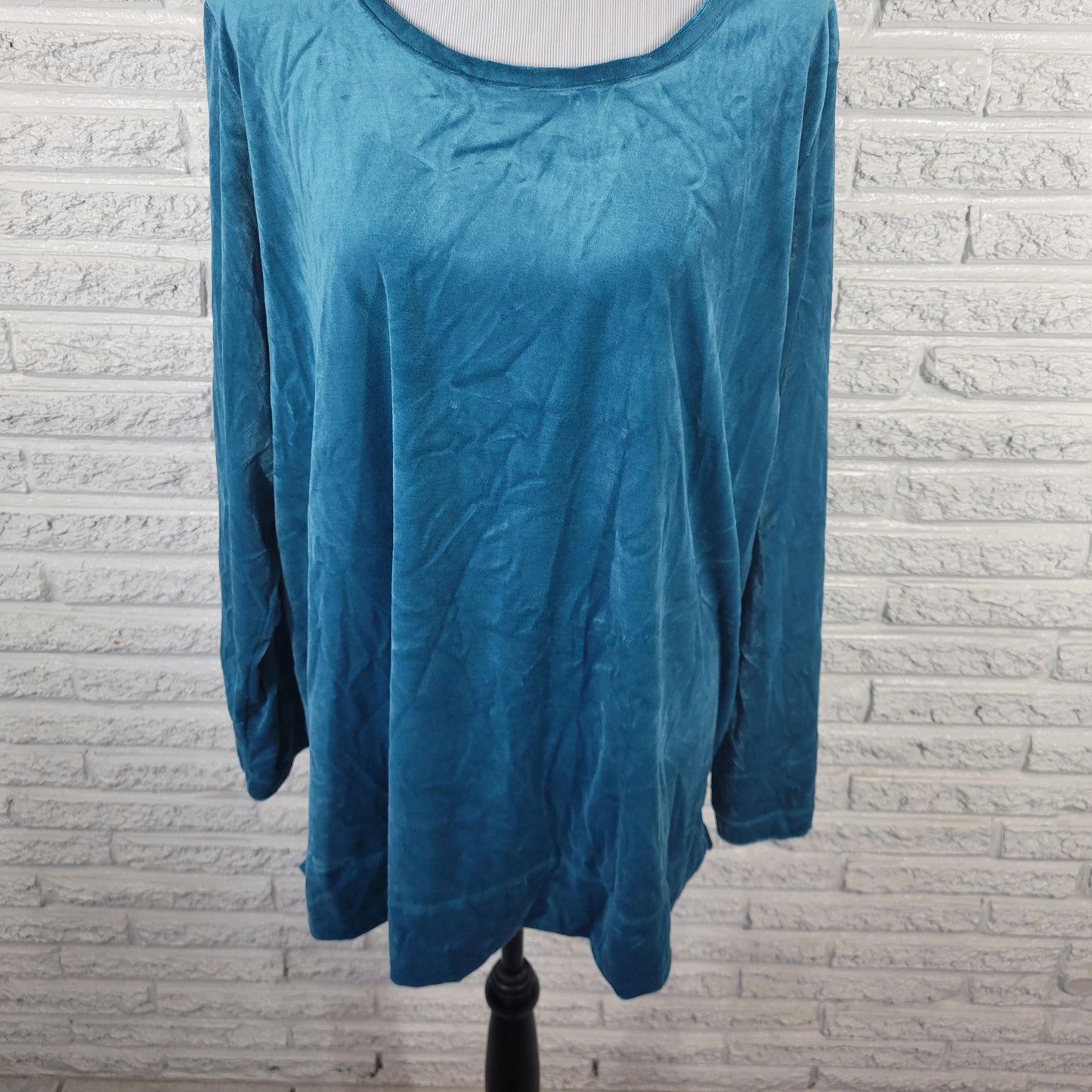 Woman Within 1X Plus Size Blue Velour Sweatshirt Pullover Top BLU118E