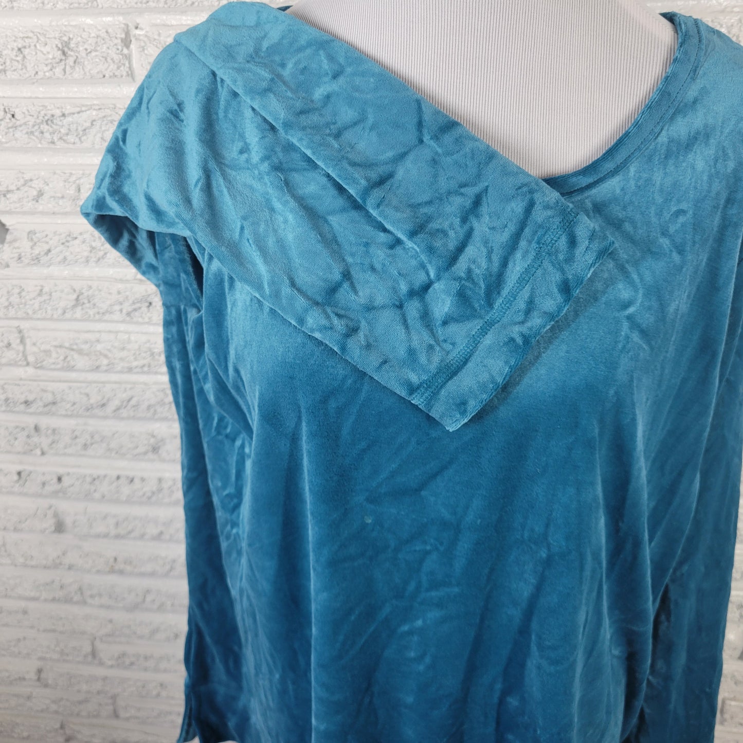 Woman Within 1X Plus Size Blue Velour Sweatshirt Pullover Top BLU118E