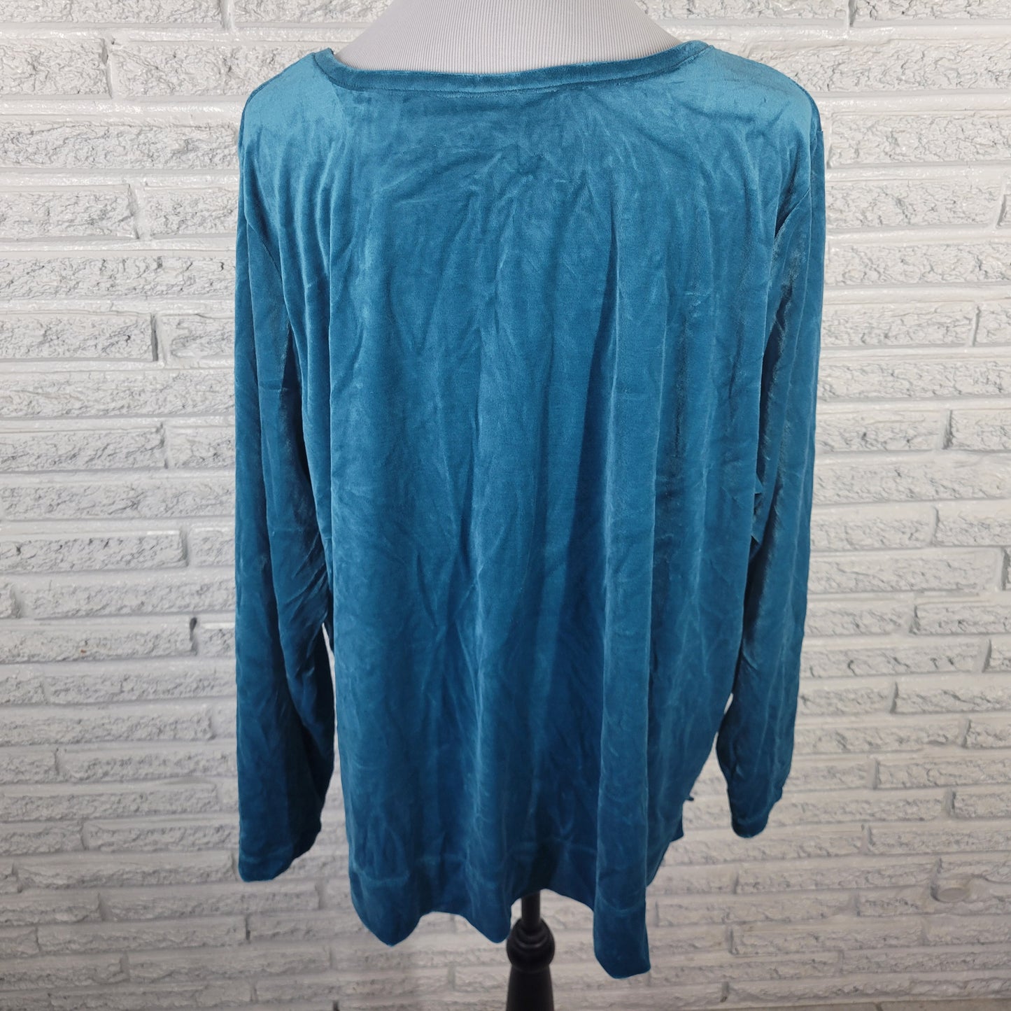 Woman Within 1X Plus Size Blue Velour Sweatshirt Pullover Top BLU118E