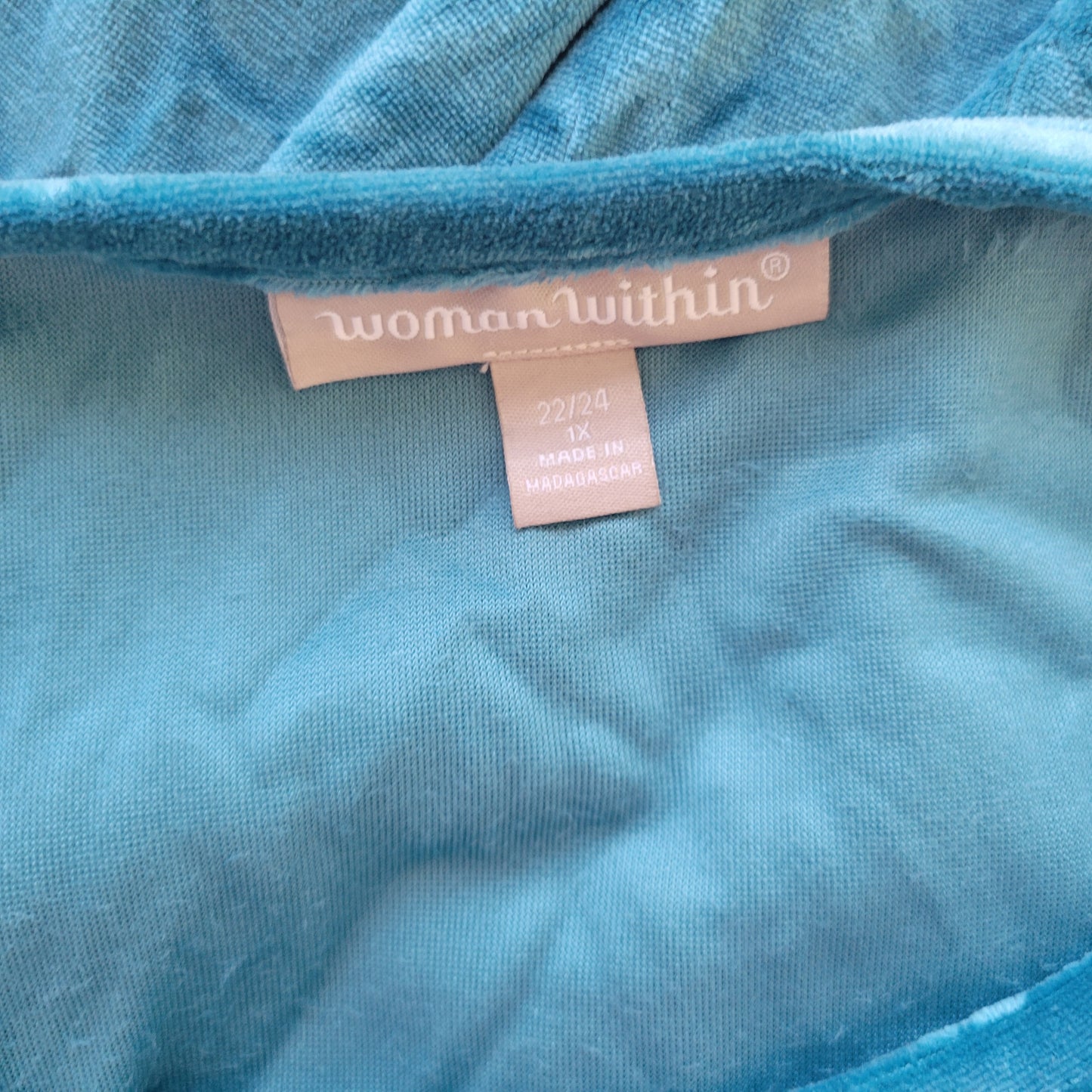 Woman Within 1X Plus Size Blue Velour Sweatshirt Pullover Top BLU118E
