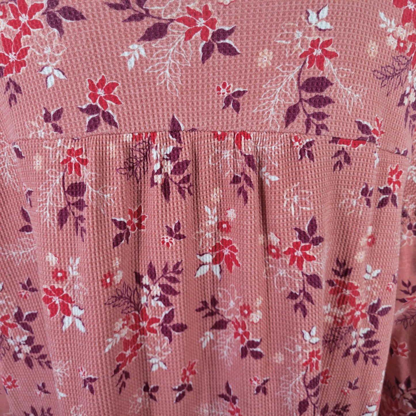 Woman Within Womens Top 1X Tunic Waffle Knit Pink Floral Buttons FLO126E