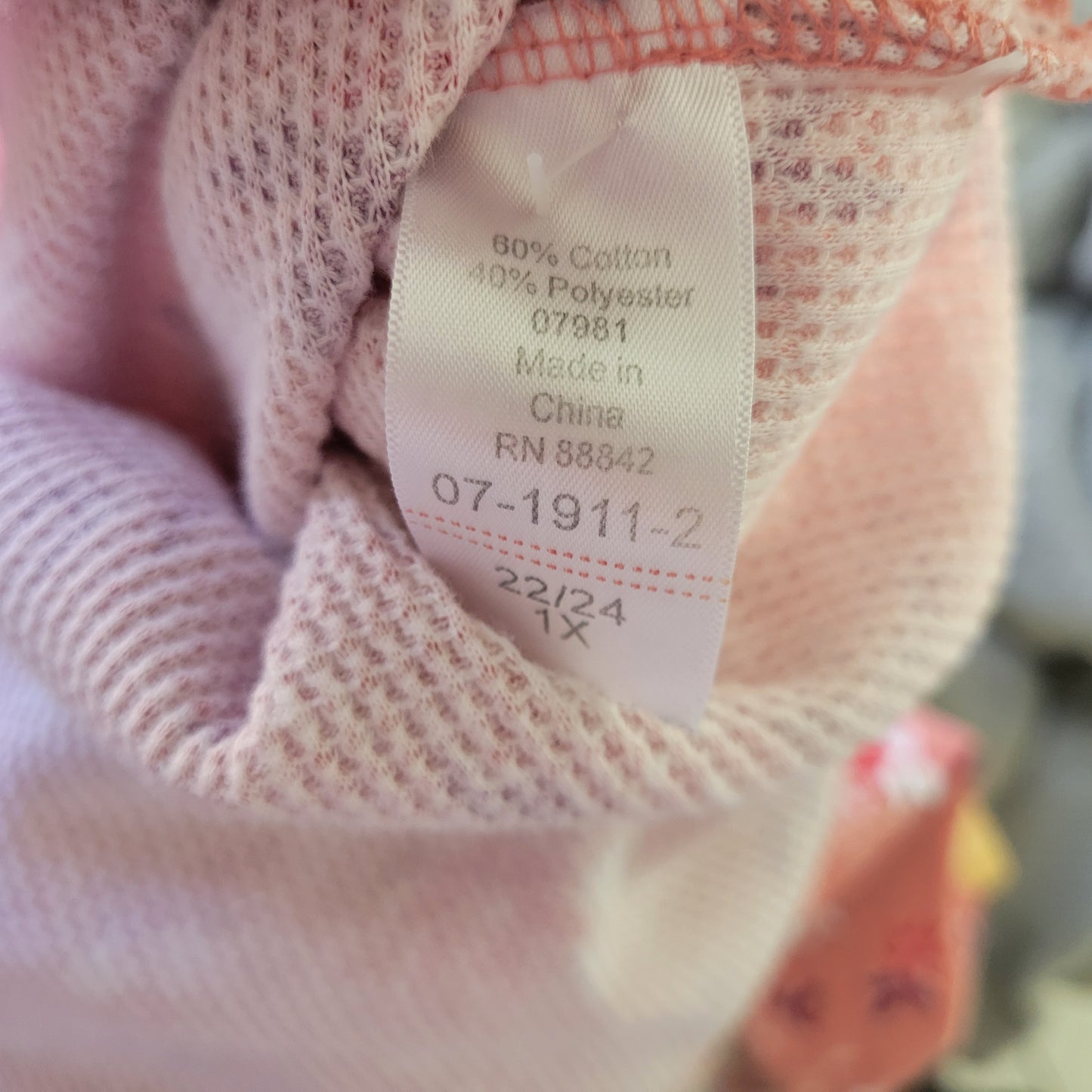 Woman Within Womens Top 1X Tunic Waffle Knit Pink Floral Buttons FLO126E