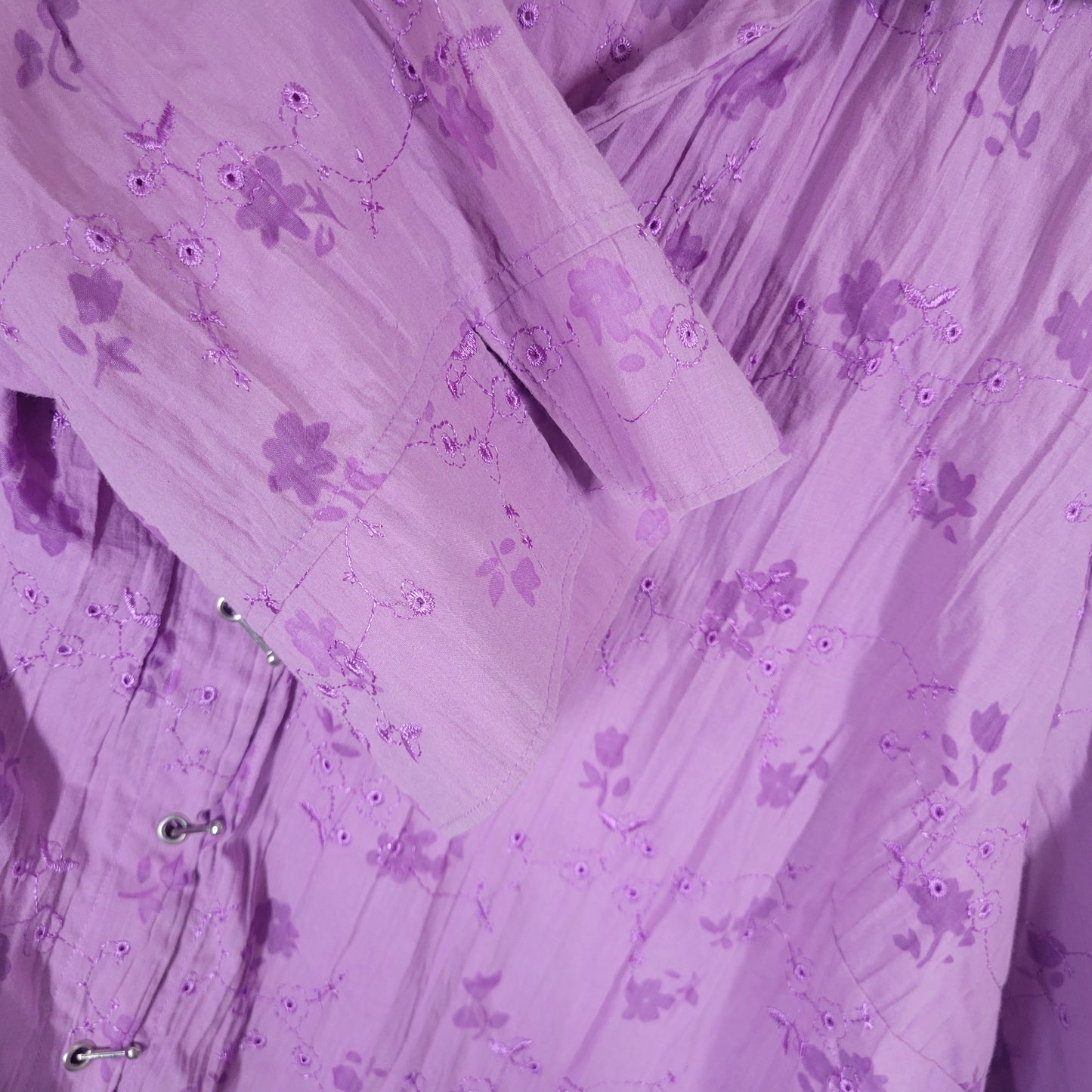 Liz & Me 3X 26W 28W Plus Size Lavender Floral Eyelet 3/4 Sleeve Top Clasp FLO63E