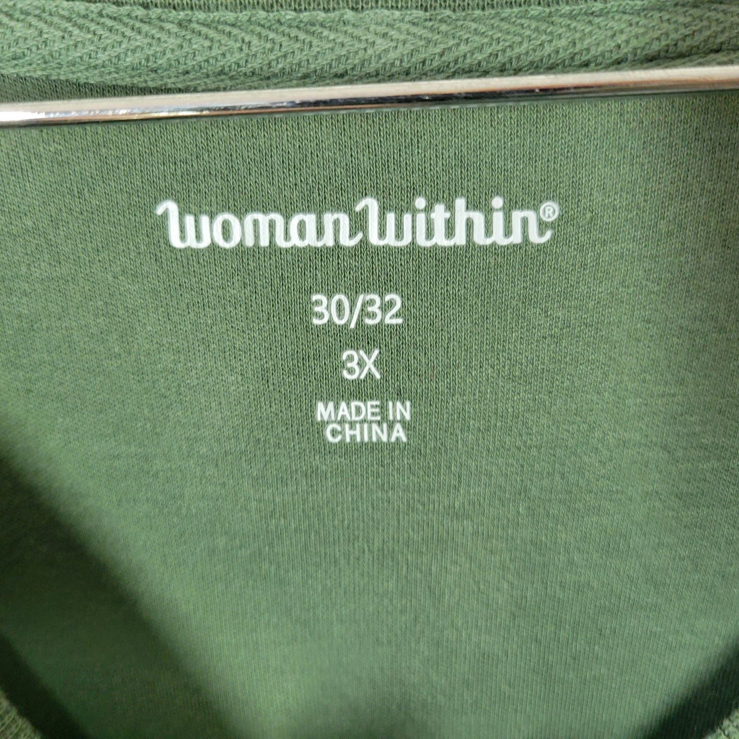 Woman Within 3X Plus Size Sweatshirt Green Floral Embroidered Crew Neck GRE51E