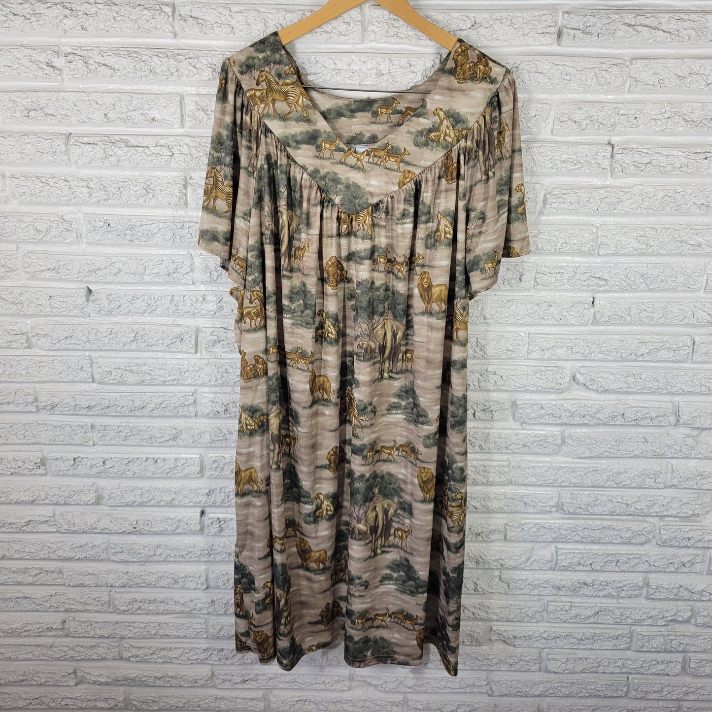 Secret Treasures Women's 4X Plus Size Muu Muu Kaftan Green Gold Safari B6E
