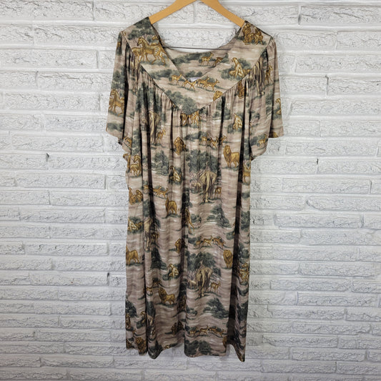 Secret Treasures Women's 4X Plus Size Muu Muu Kaftan Green Gold Safari B6E