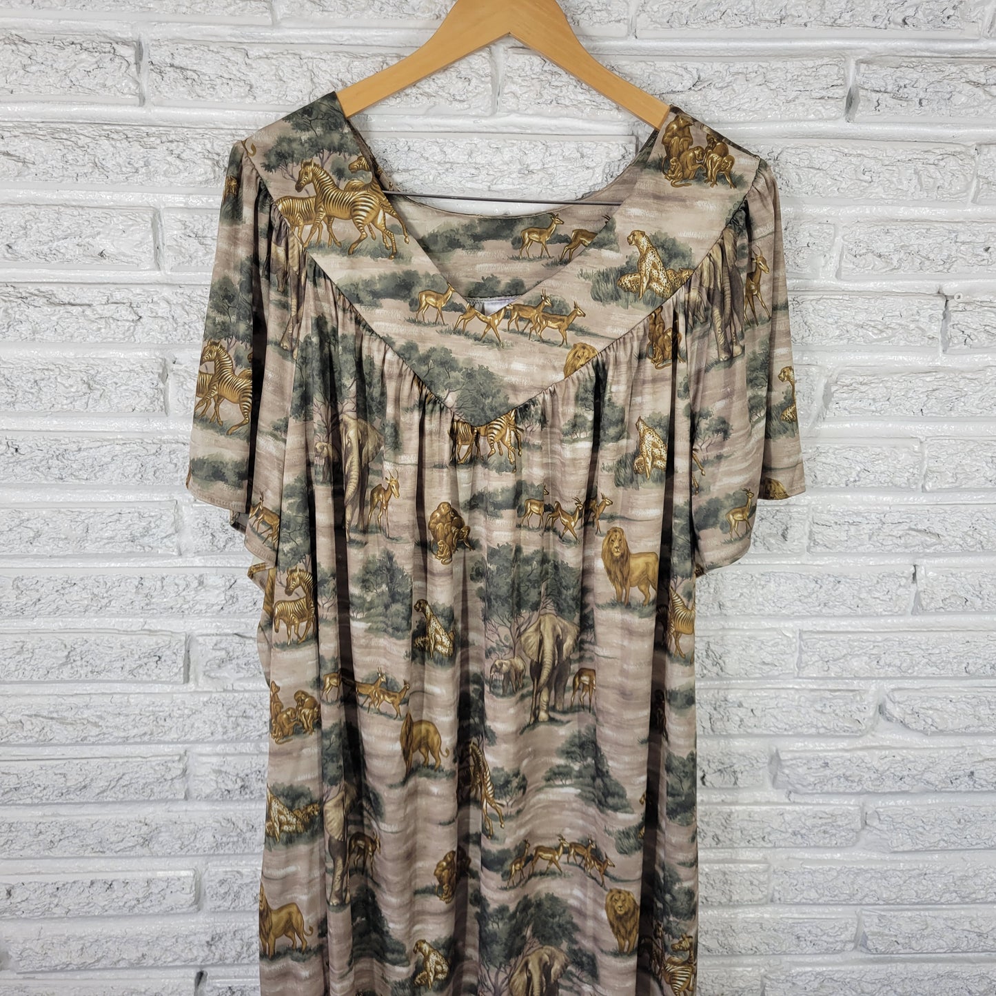 Secret Treasures Women's 4X Plus Size Muu Muu Kaftan Green Gold Safari B6E