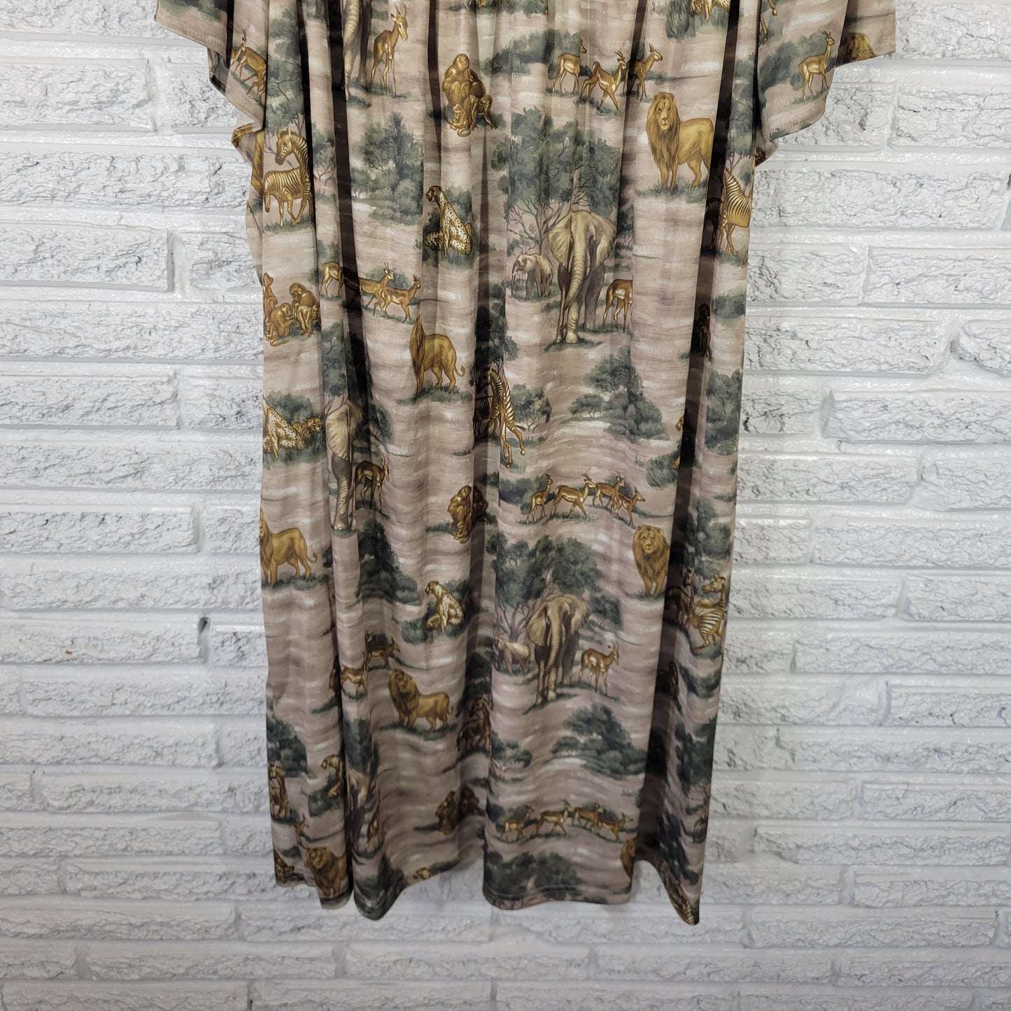 Secret Treasures Women's 4X Plus Size Muu Muu Kaftan Green Gold Safari B6E