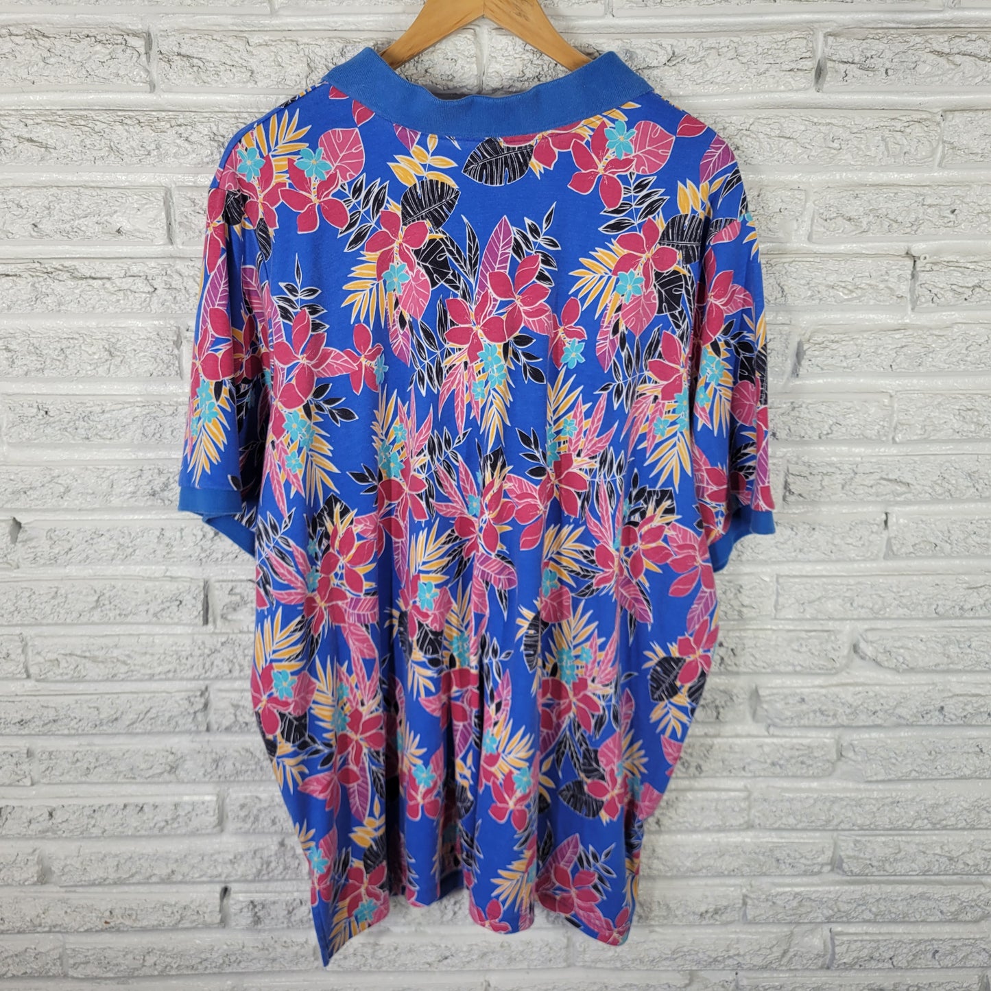 Woman Within 3X Women's Polo Shirt Blue Pink Floral Cotton Blend FLO297E