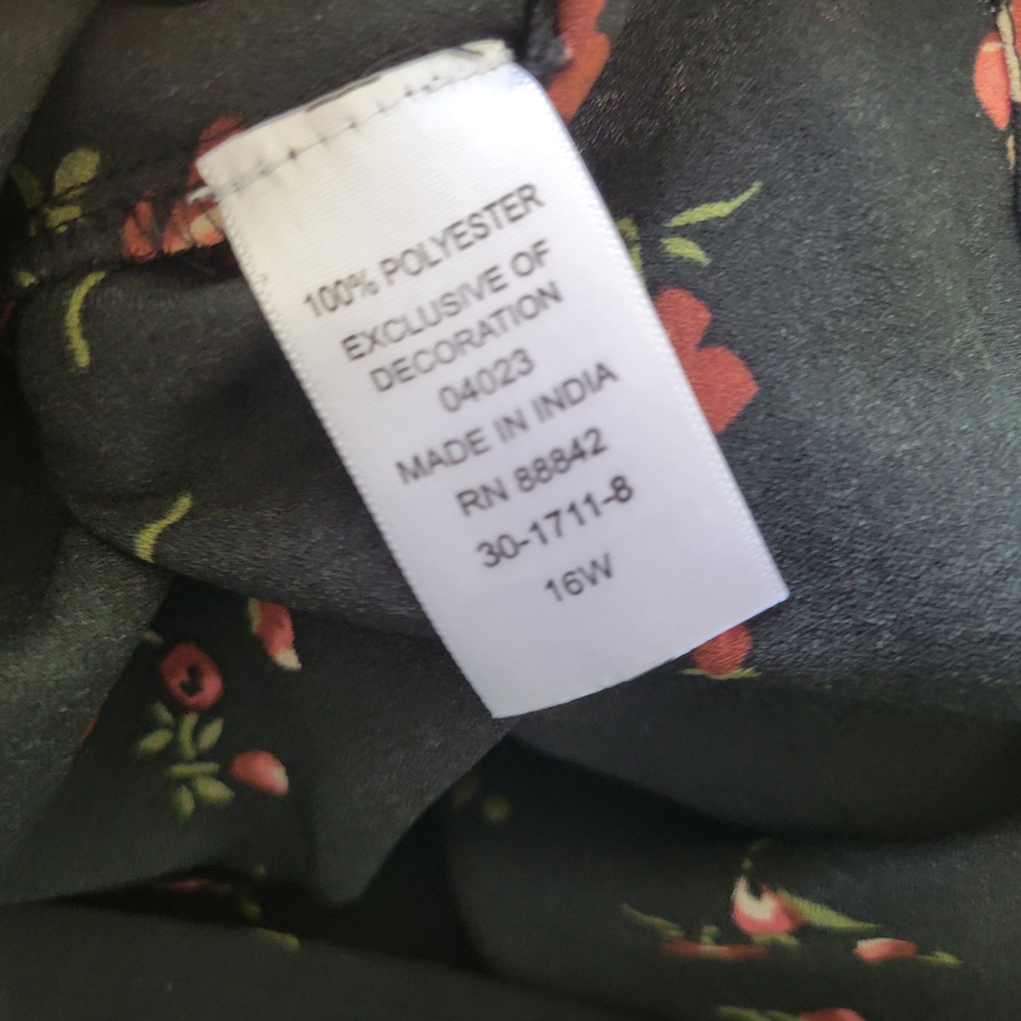 Denim 24/7 16W Tunic Top Black Brown Floral Embroidered V-Neck Polyester FLO103E