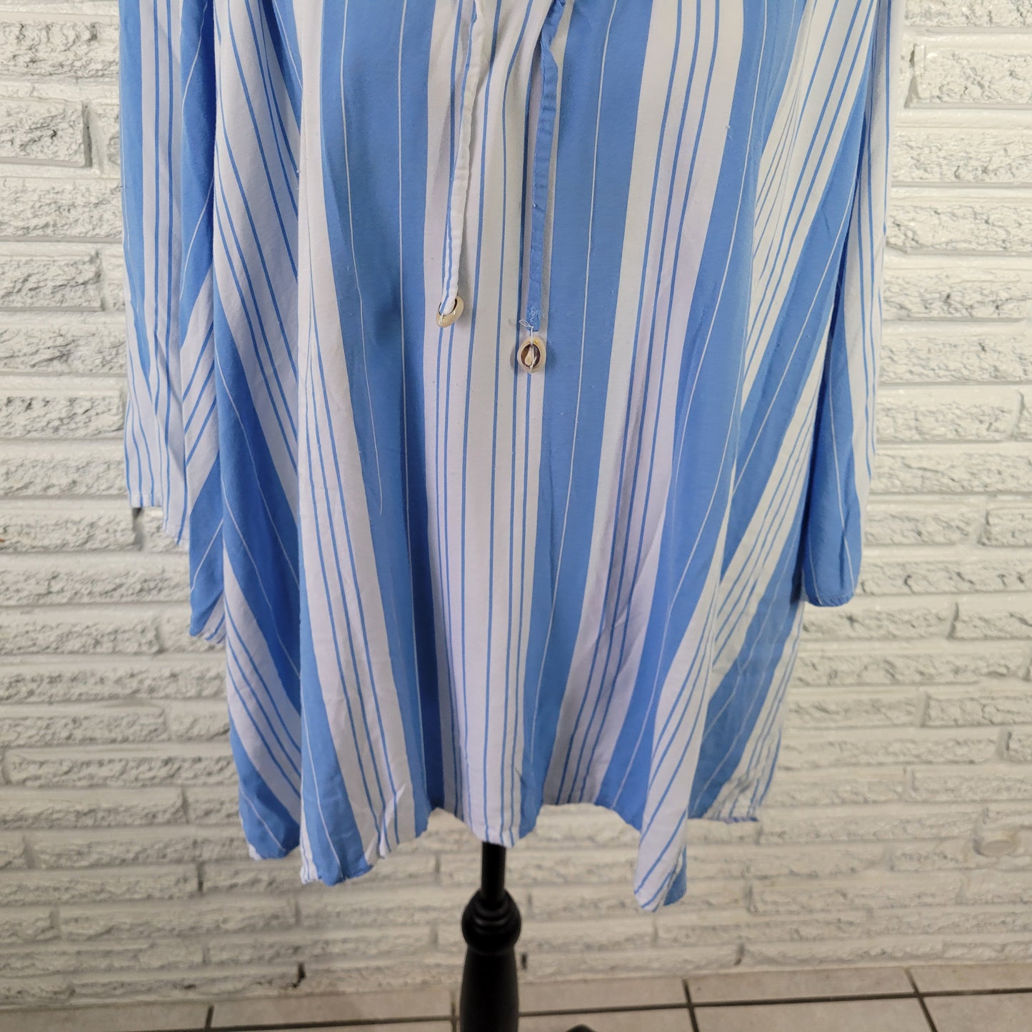 Woman Within 2X Plus Tunic Blue White Striped Rayon 3/4 Sleeve Boat Neck STR135E