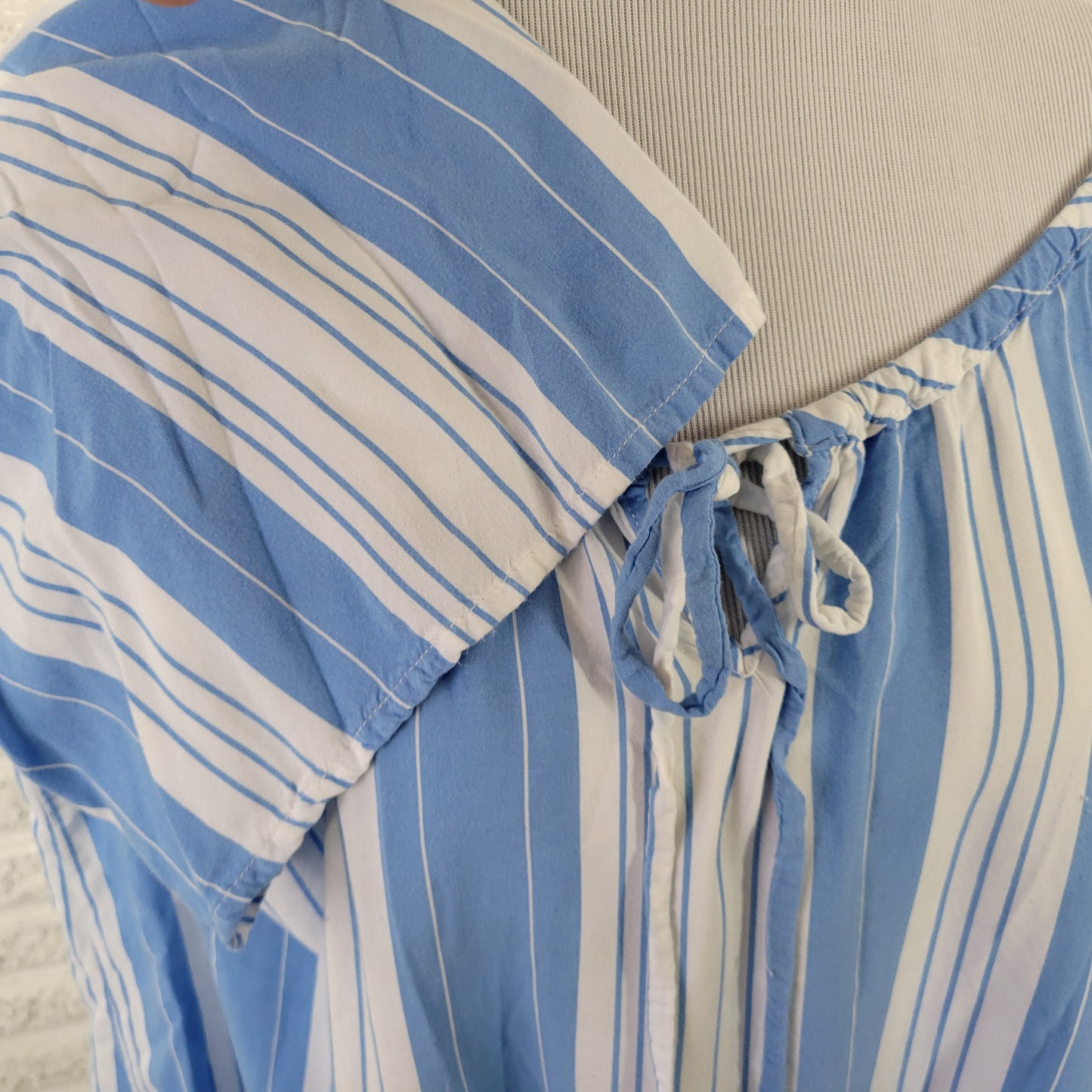 Woman Within 2X Plus Tunic Blue White Striped Rayon 3/4 Sleeve Boat Neck STR135E