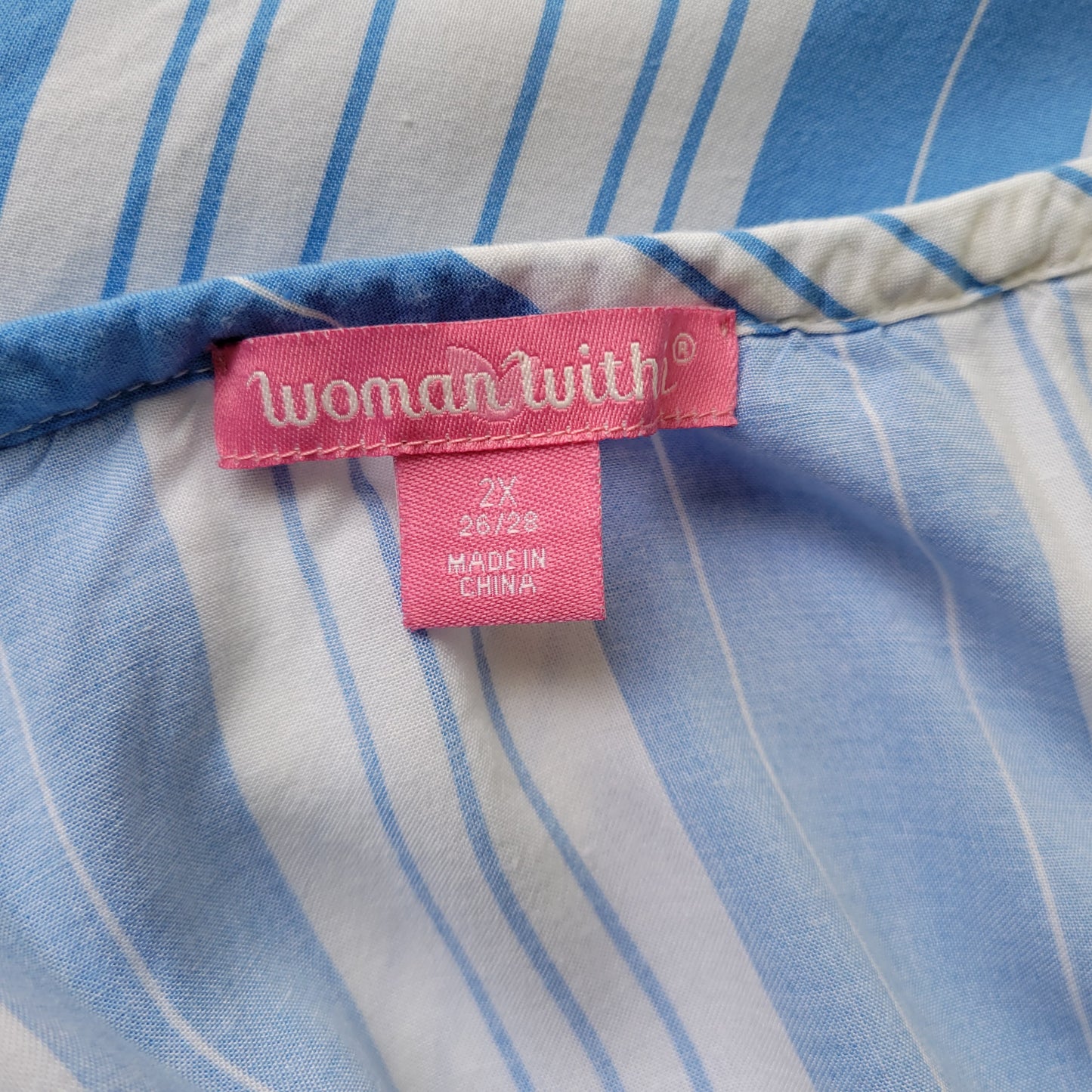 Woman Within 2X Plus Tunic Blue White Striped Rayon 3/4 Sleeve Boat Neck STR135E