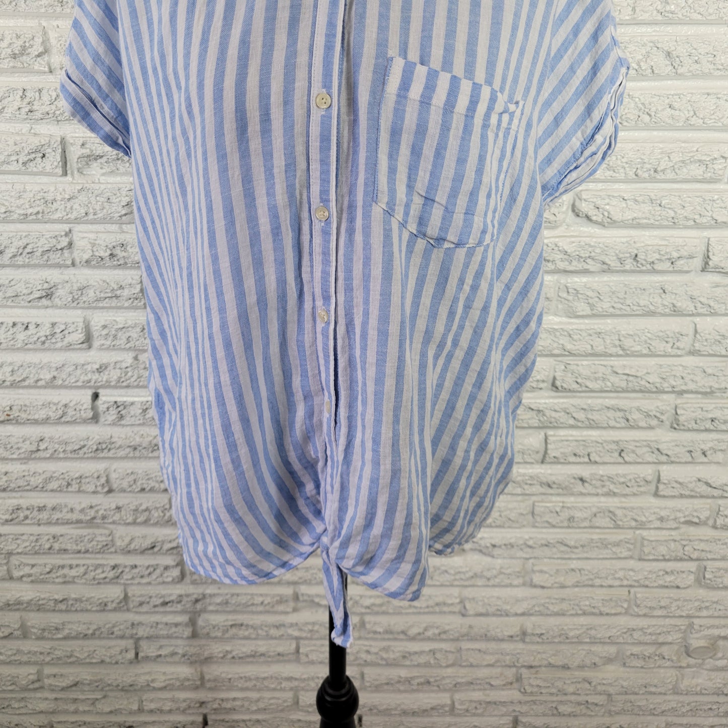 Old Navy XL Women's Top Linen Cotton Blend Blue White Striped STR122E