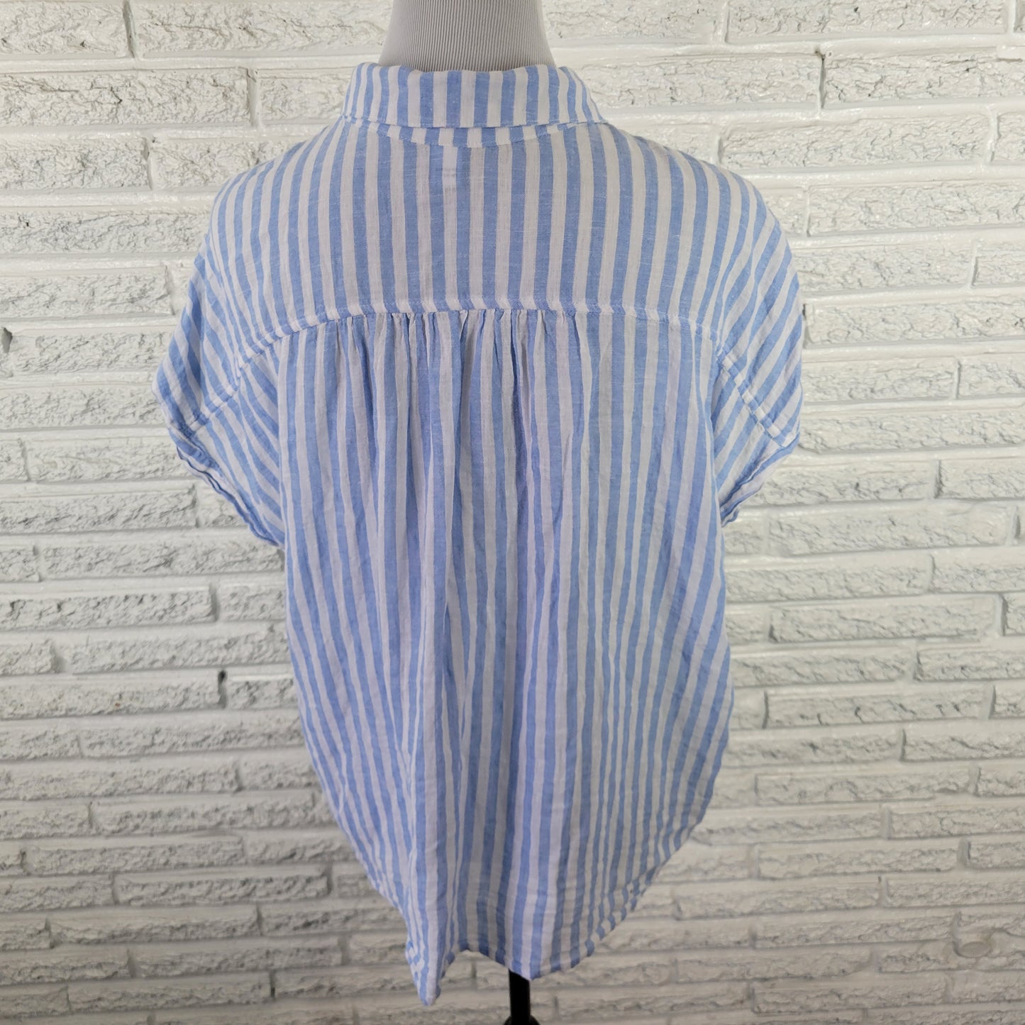 Old Navy XL Women's Top Linen Cotton Blend Blue White Striped STR122E