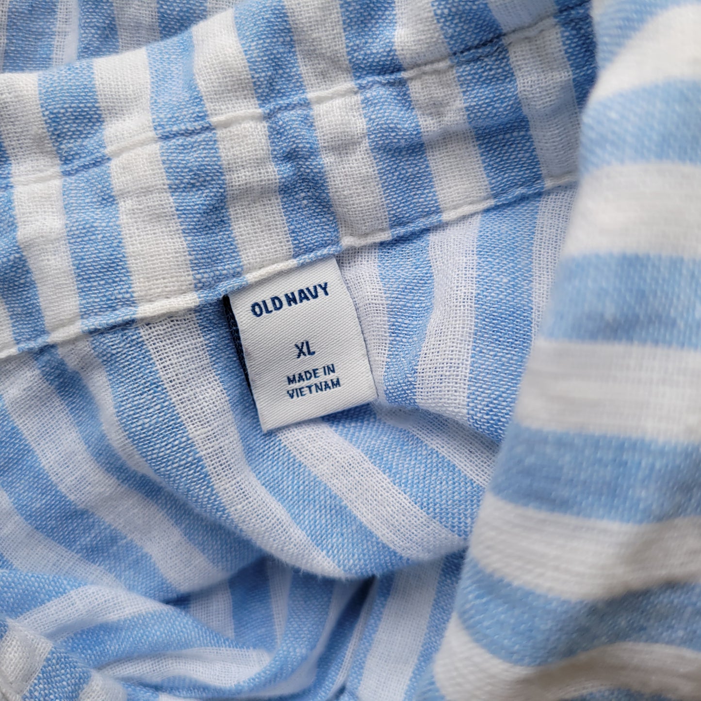 Old Navy XL Women's Top Linen Cotton Blend Blue White Striped STR122E