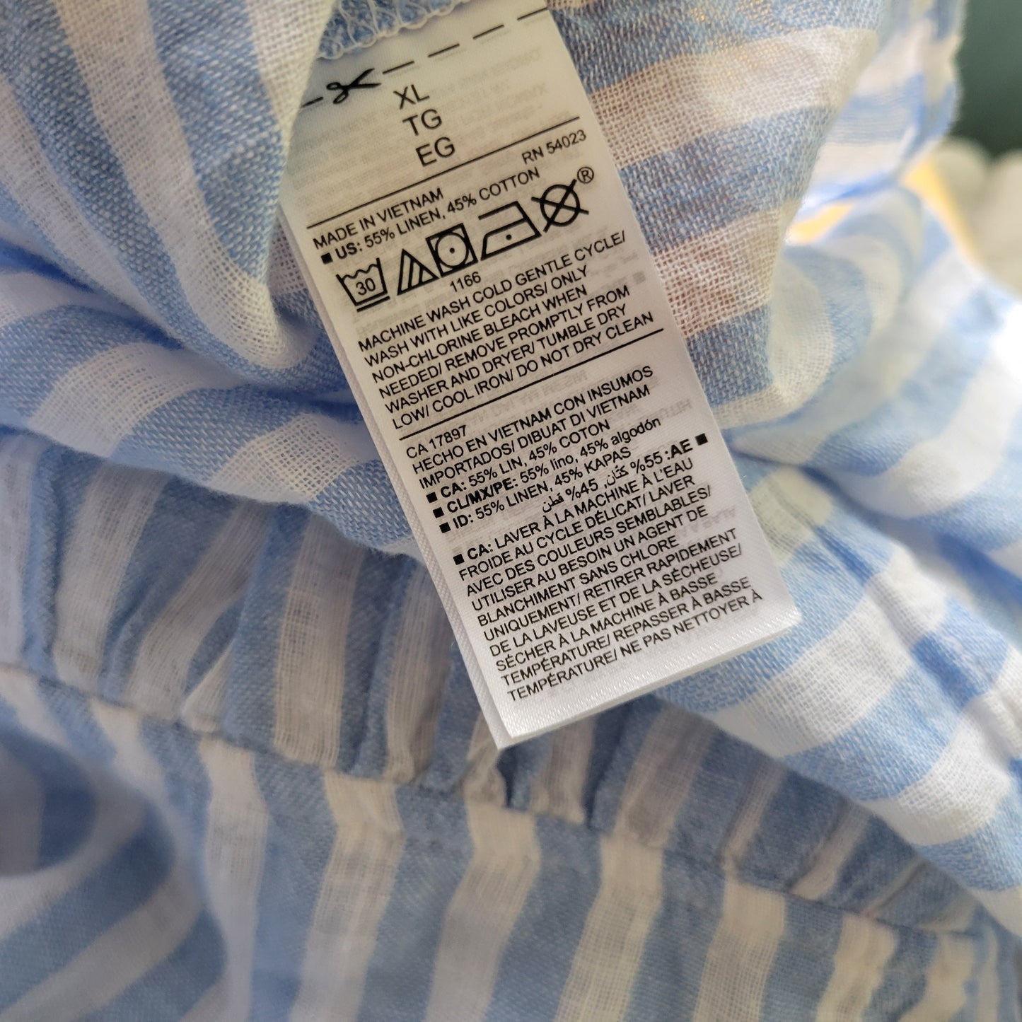 Old Navy XL Women's Top Linen Cotton Blend Blue White Striped STR122E