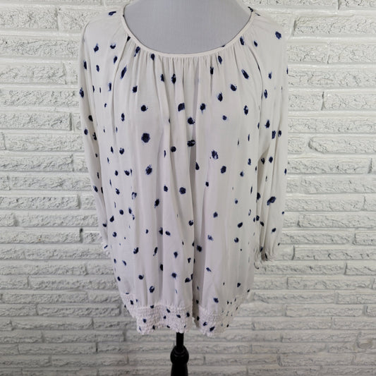 Fred David 2X Women's Top White Blue Watercolor Print Boat Neck WAT22E