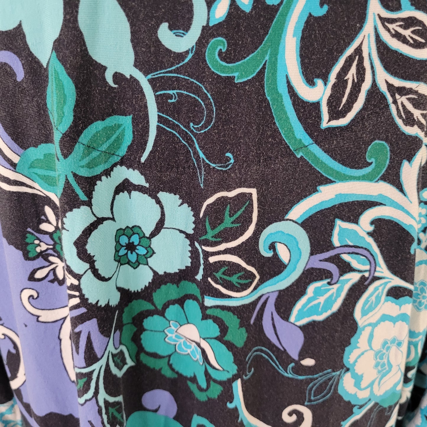 Ruby Rd 1X Women's Tunic Top Blue Floral Shark Bite Asymmetric Beaded FLO307E