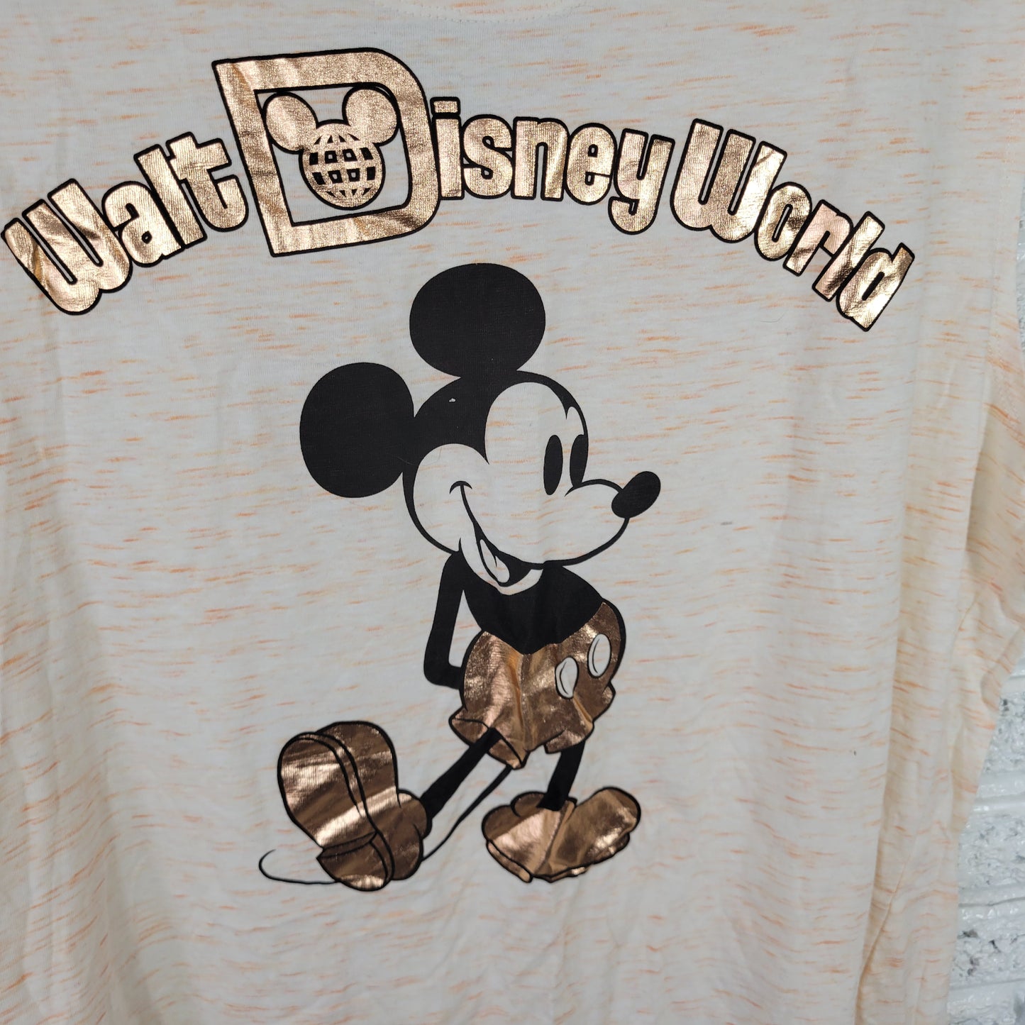 Disney Womens Mickey Mouse Tee XL Orange Heather Foil Print Sleeveless NOV140E