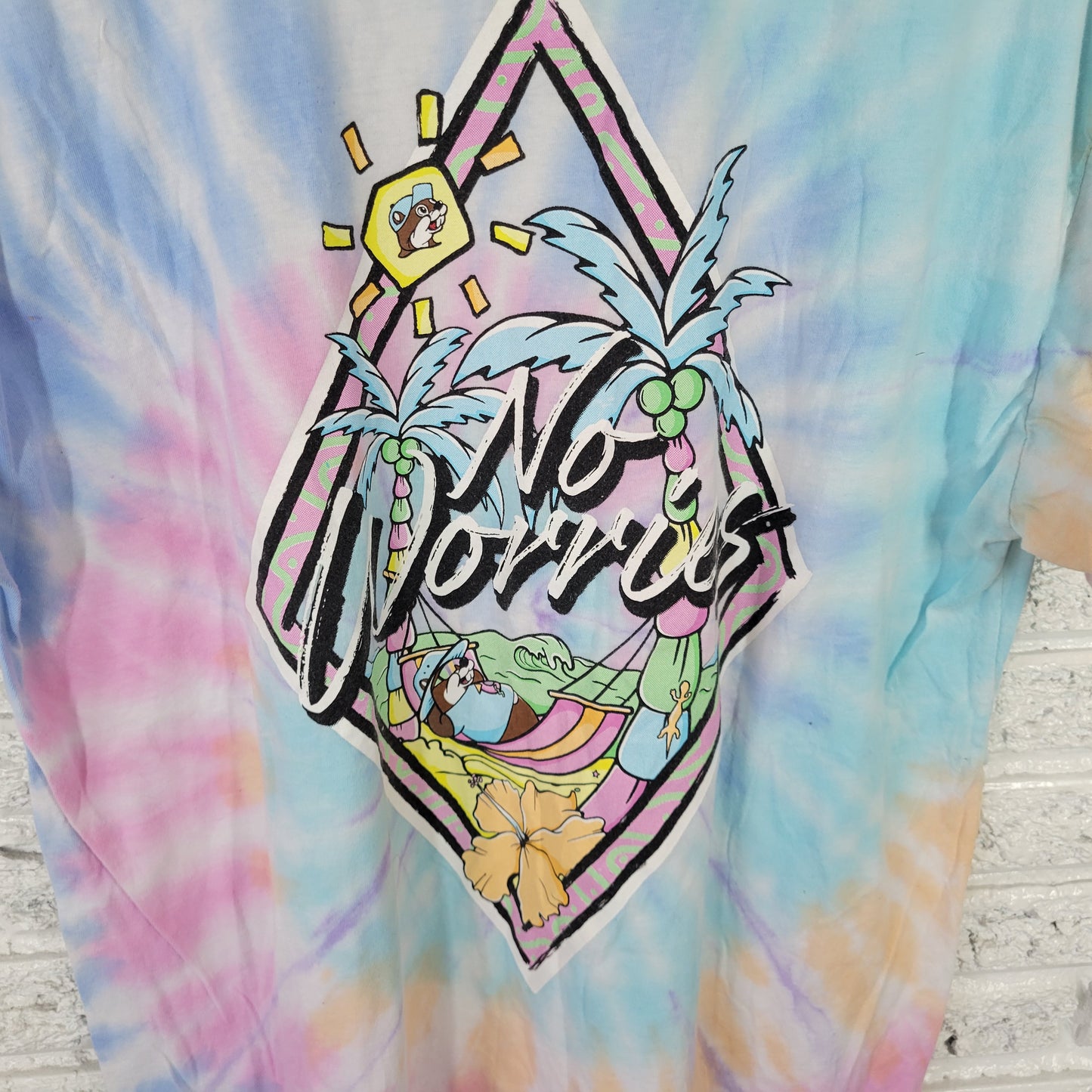 Buc-ee's No Worries Tie Dye T-Shirt XL Unisex Multicolor Cotton Tee TIE29XE
