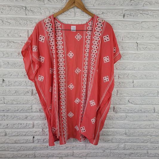 Time and Tru Women's L XL Pink Cotton Embroidered Eyelet Sleeveless PIN30E