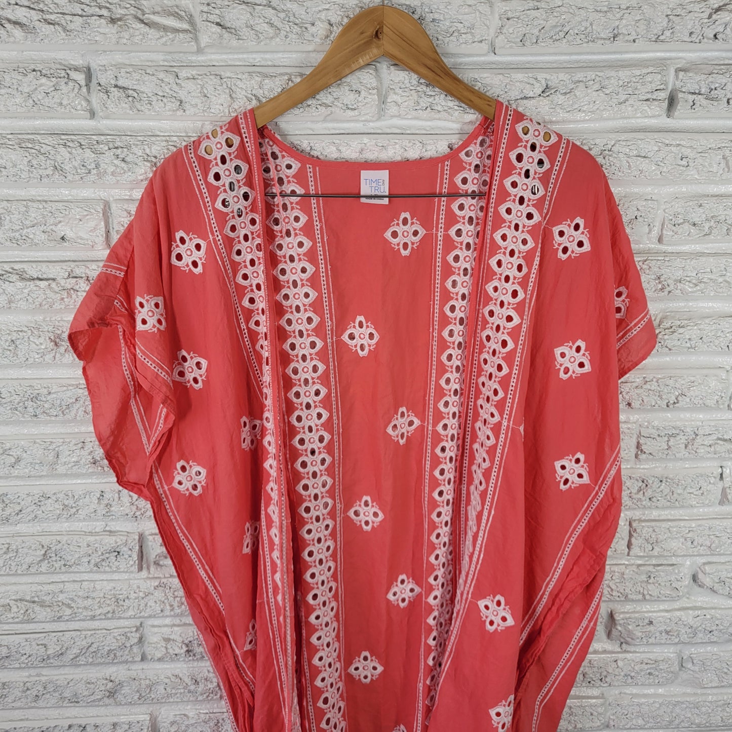 Time and Tru Women's L XL Pink Cotton Embroidered Eyelet Sleeveless PIN30E