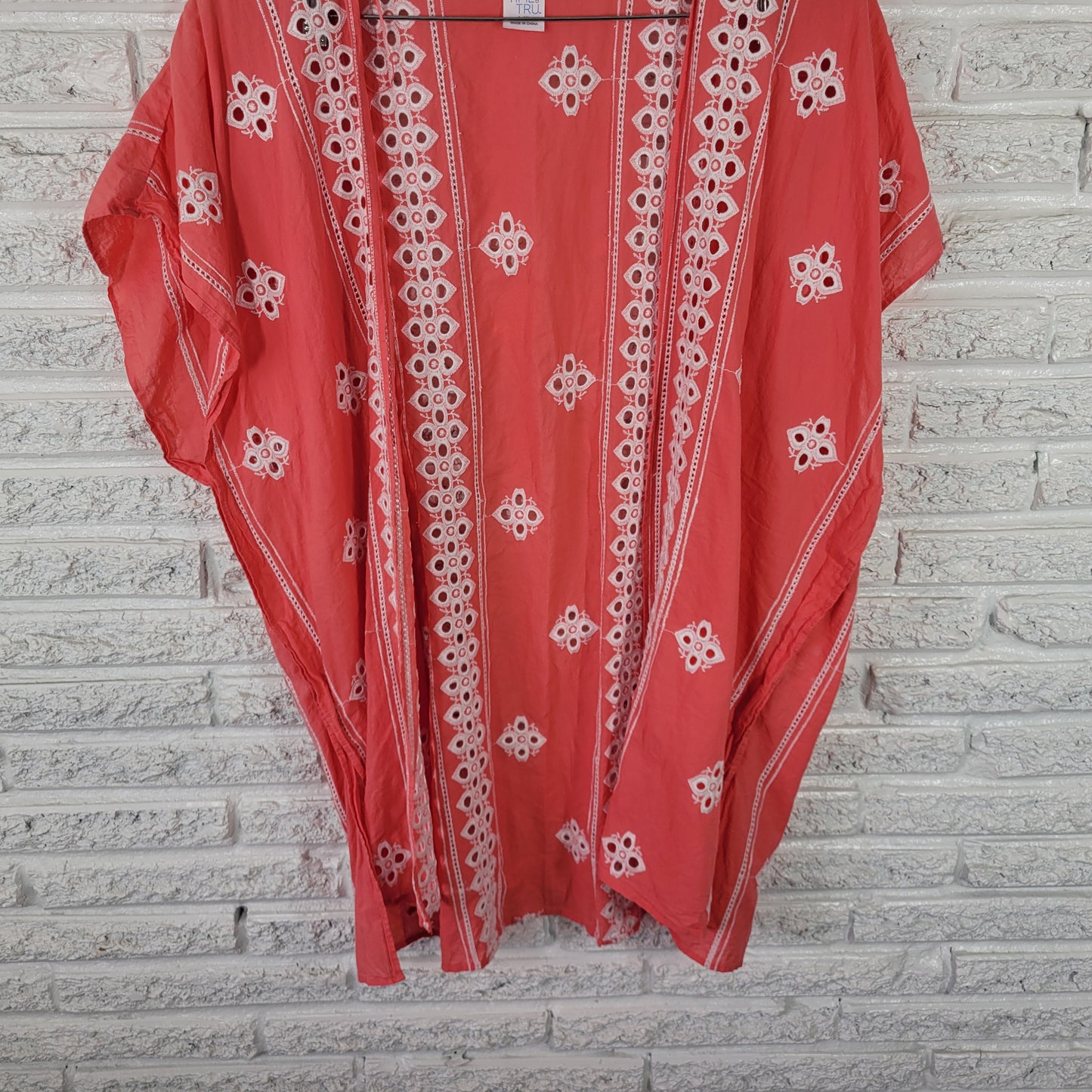 Time and Tru Women's L XL Pink Cotton Embroidered Eyelet Sleeveless PIN30E