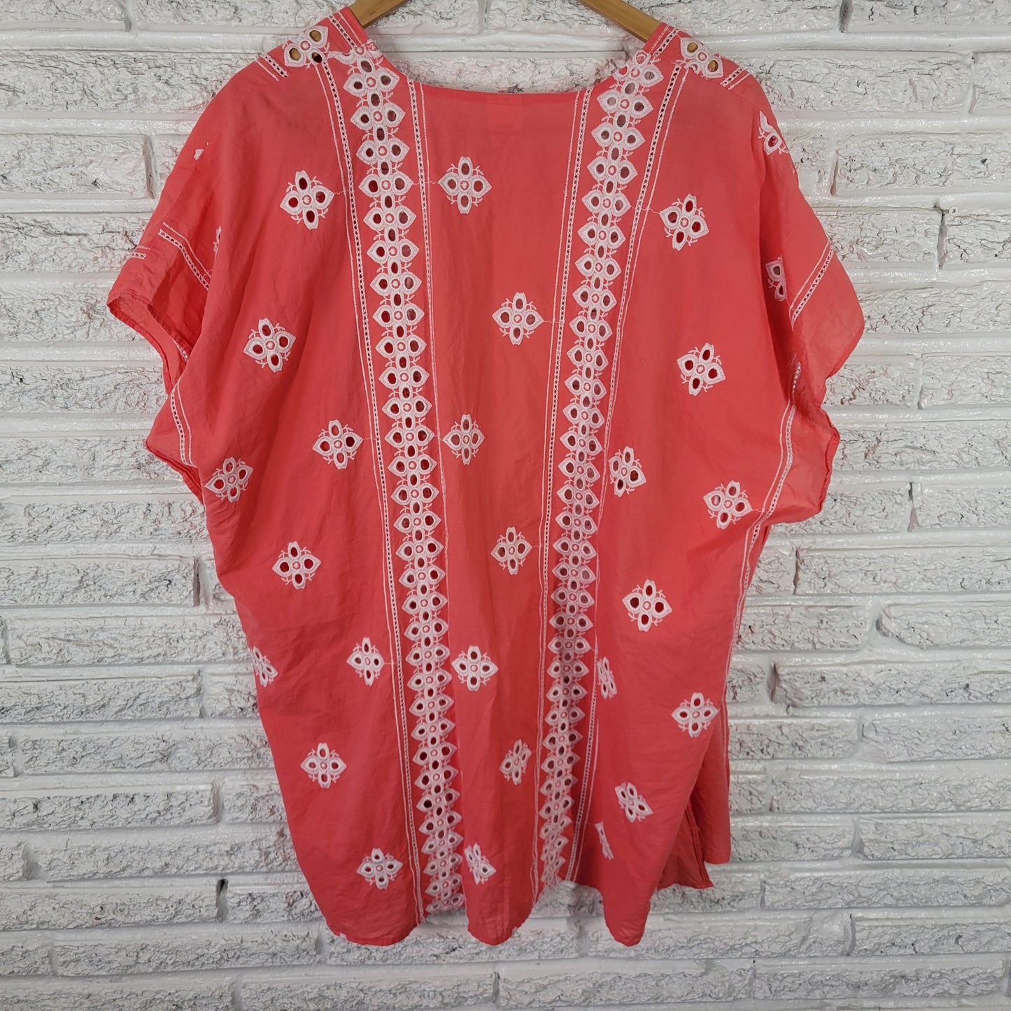 Time and Tru Women's L XL Pink Cotton Embroidered Eyelet Sleeveless PIN30E