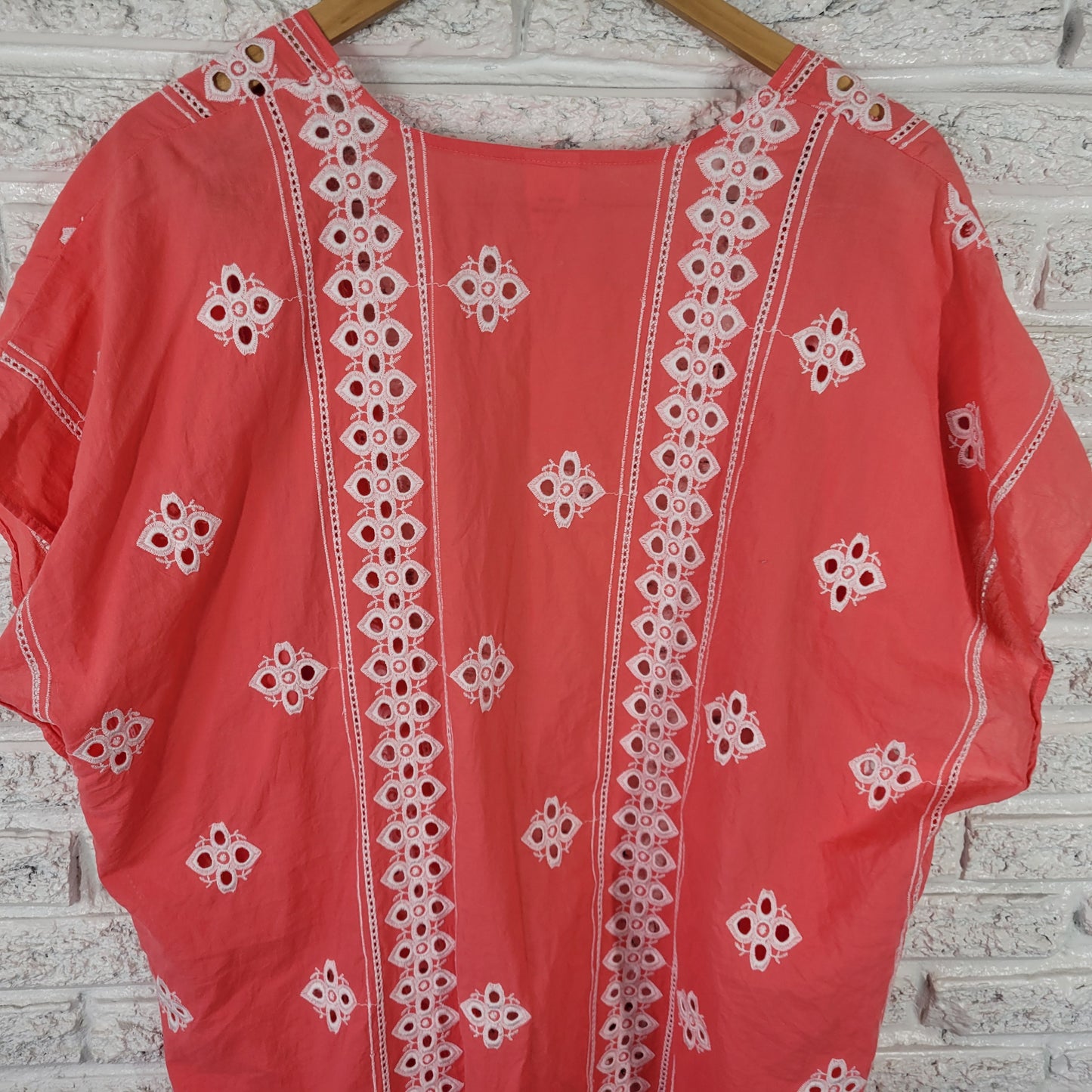 Time and Tru Women's L XL Pink Cotton Embroidered Eyelet Sleeveless PIN30E