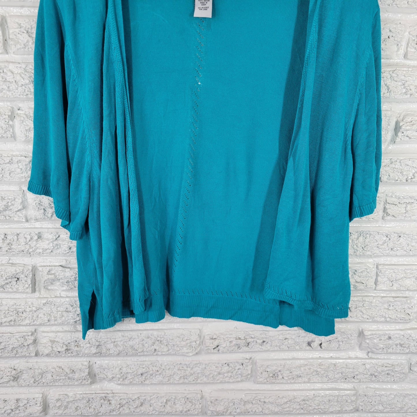 Catherines Womens 1X Plus Blue Cropped Cardigan Open Front Short Sleeve BLU293E