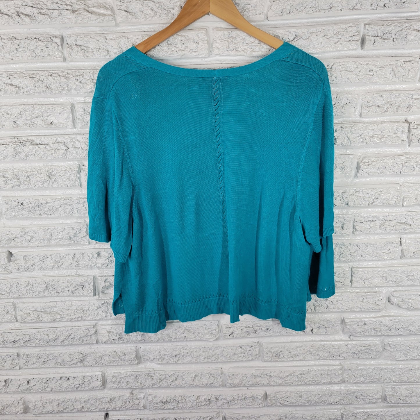 Catherines Womens 1X Plus Blue Cropped Cardigan Open Front Short Sleeve BLU293E