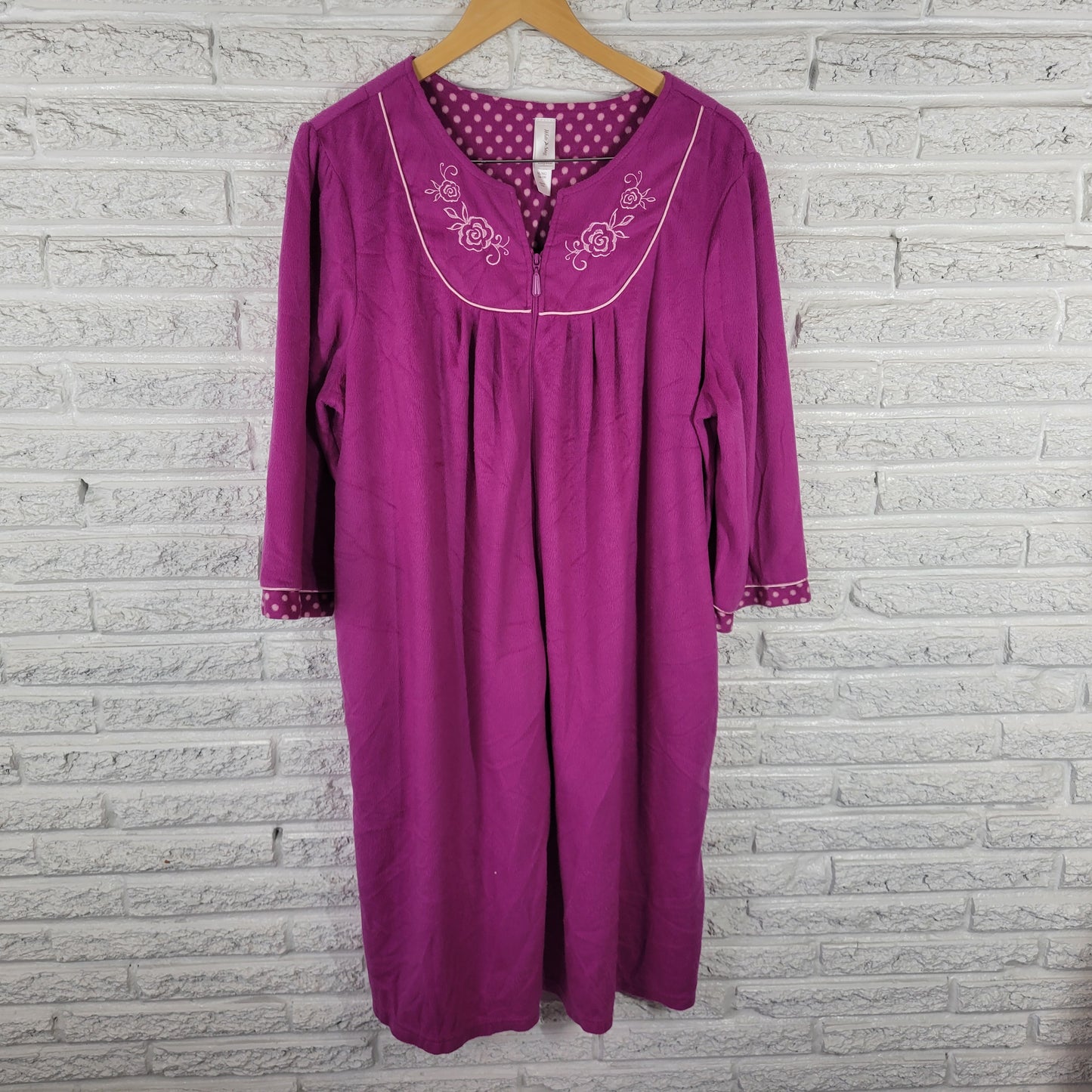 White Stag Robe Womens XL Purple Fleece Zip Up 3/4 Sleeve Pockets Sleep SWE44E