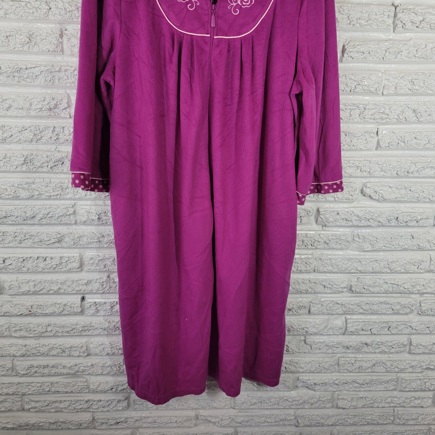 White Stag Robe Womens XL Purple Fleece Zip Up 3/4 Sleeve Pockets Sleep SWE44E