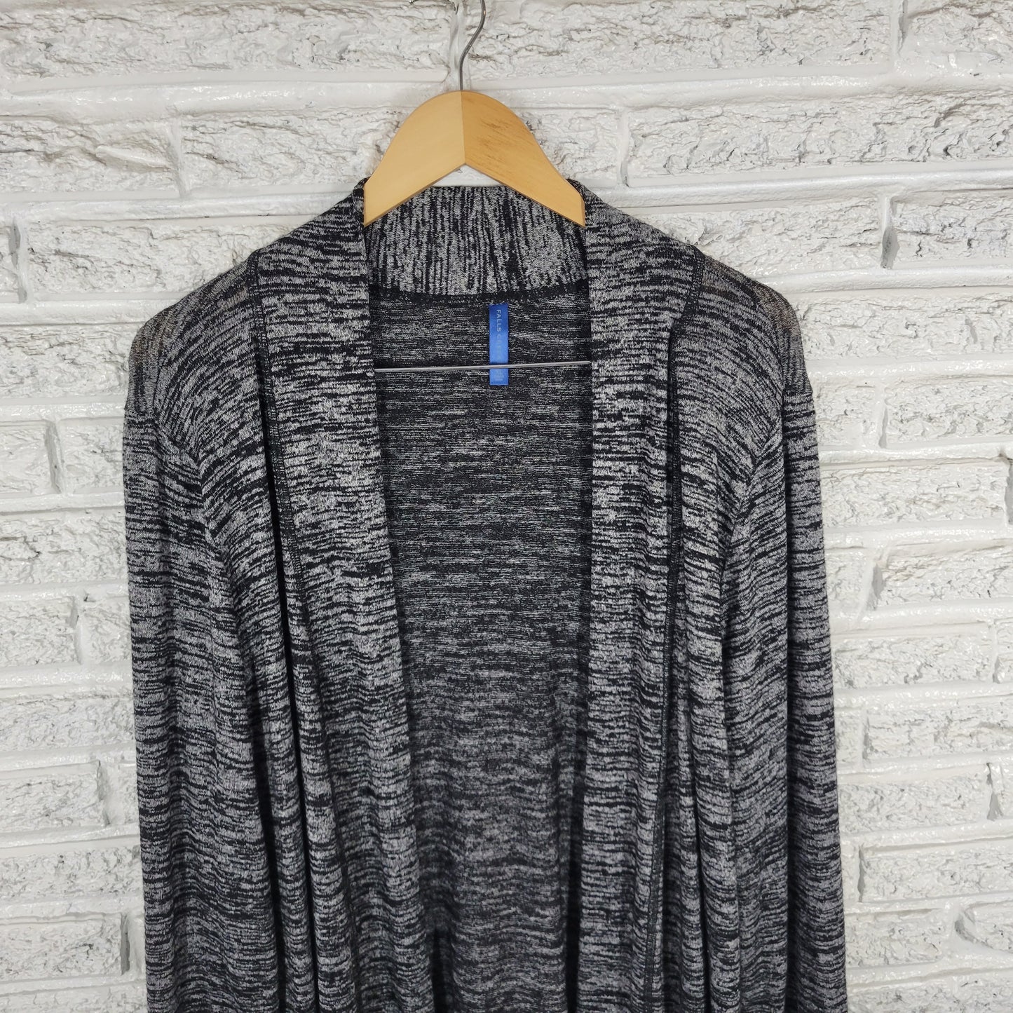 Falls Creek Women's XL Cardigan Black Marled Open Front Knit Long Sleeve BLA62E