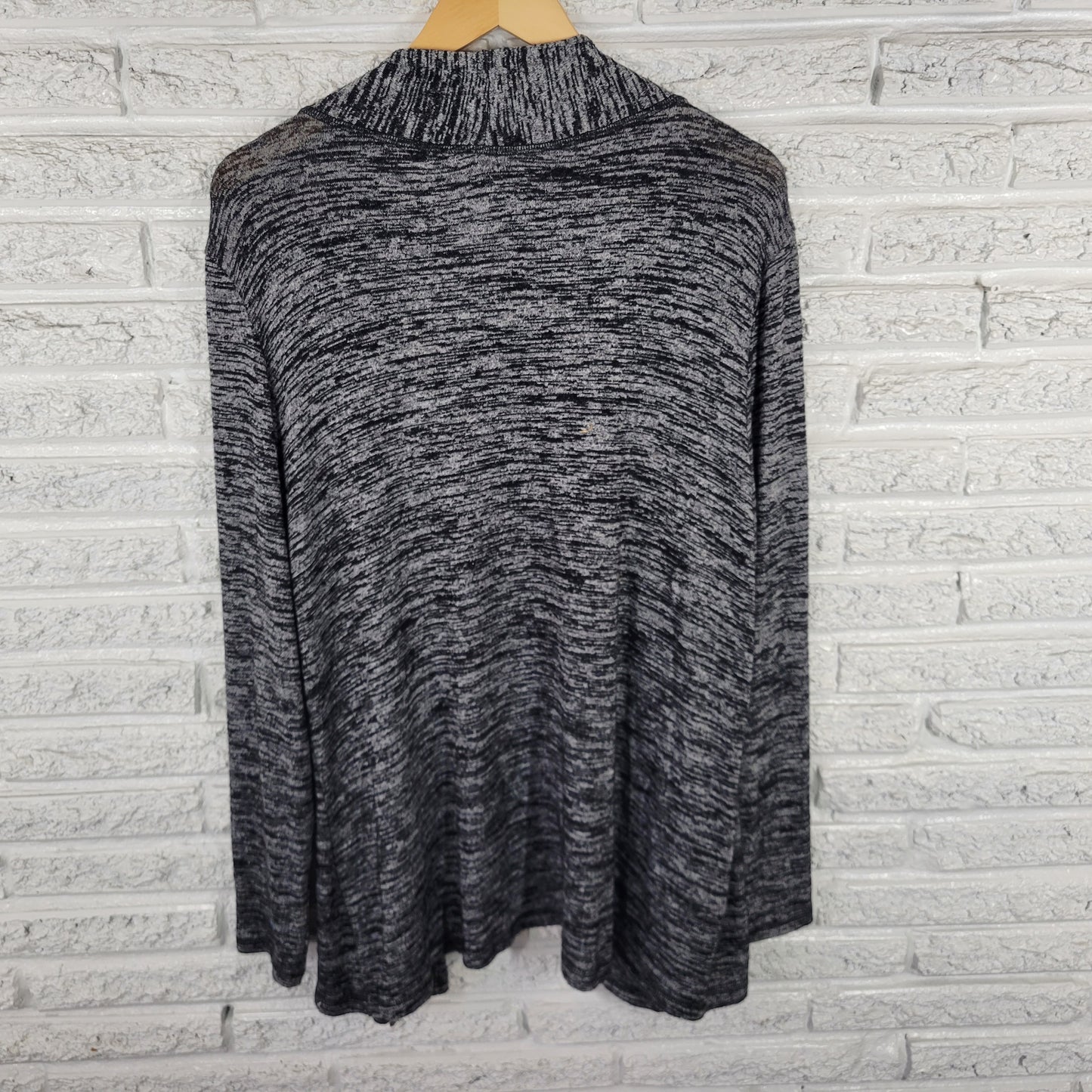 Falls Creek Women's XL Cardigan Black Marled Open Front Knit Long Sleeve BLA62E