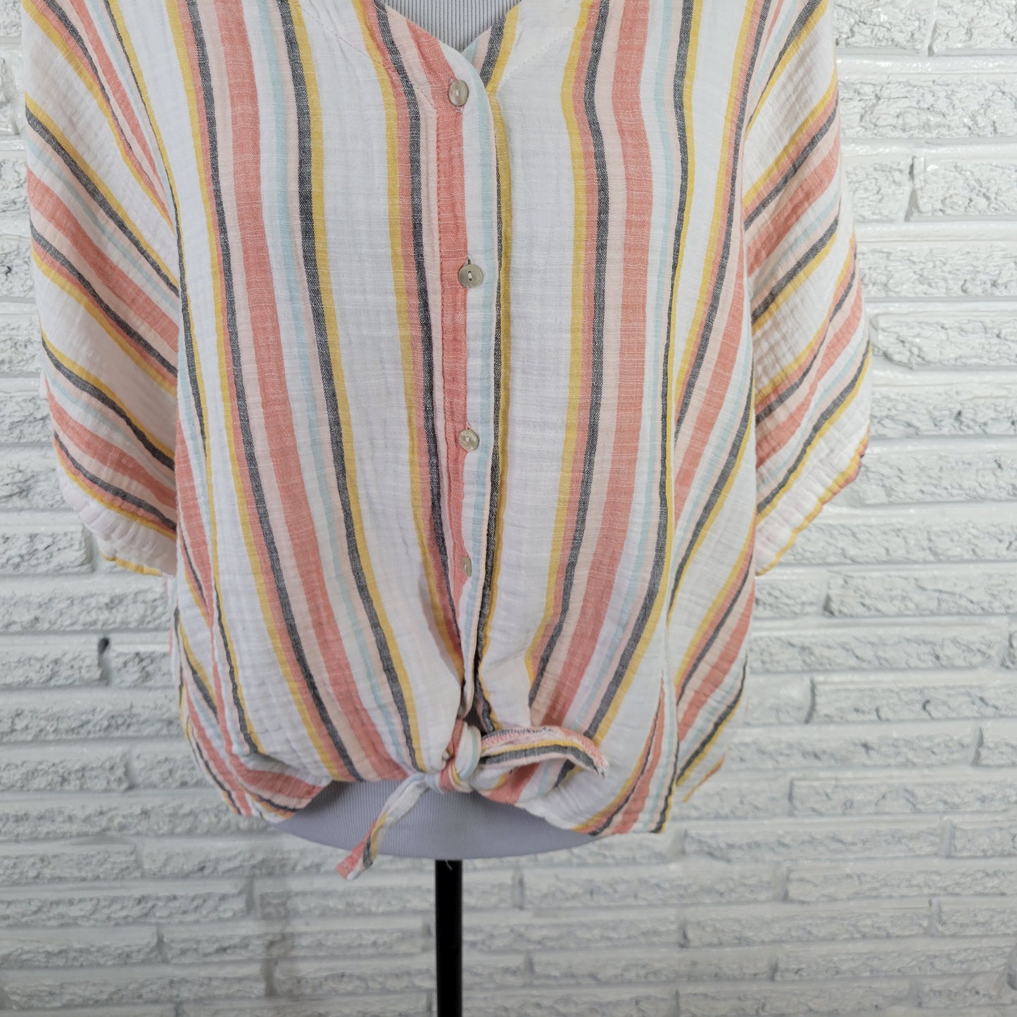 Style & Co Womens 2X Top Crop Striped Cotton Button Up V-Neck Shirt STR162E