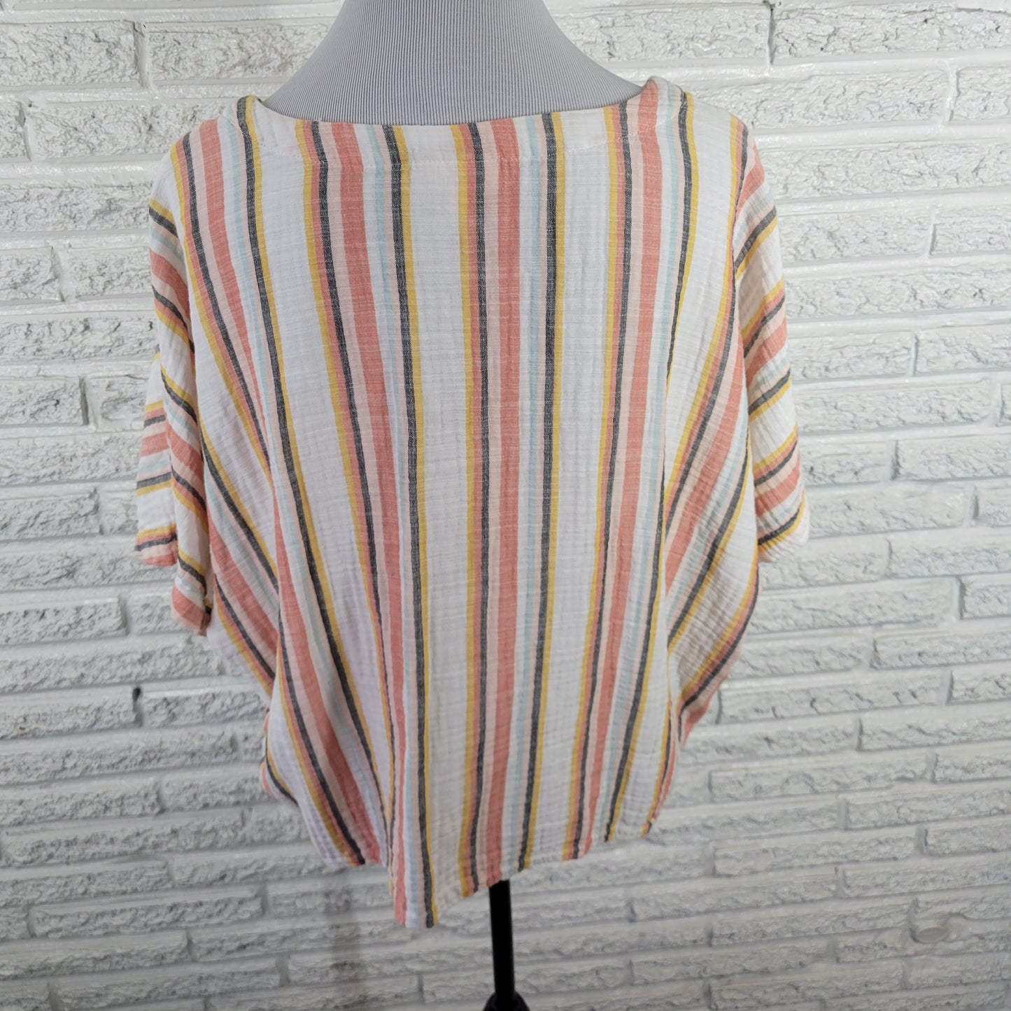 Style & Co Womens 2X Top Crop Striped Cotton Button Up V-Neck Shirt STR162E