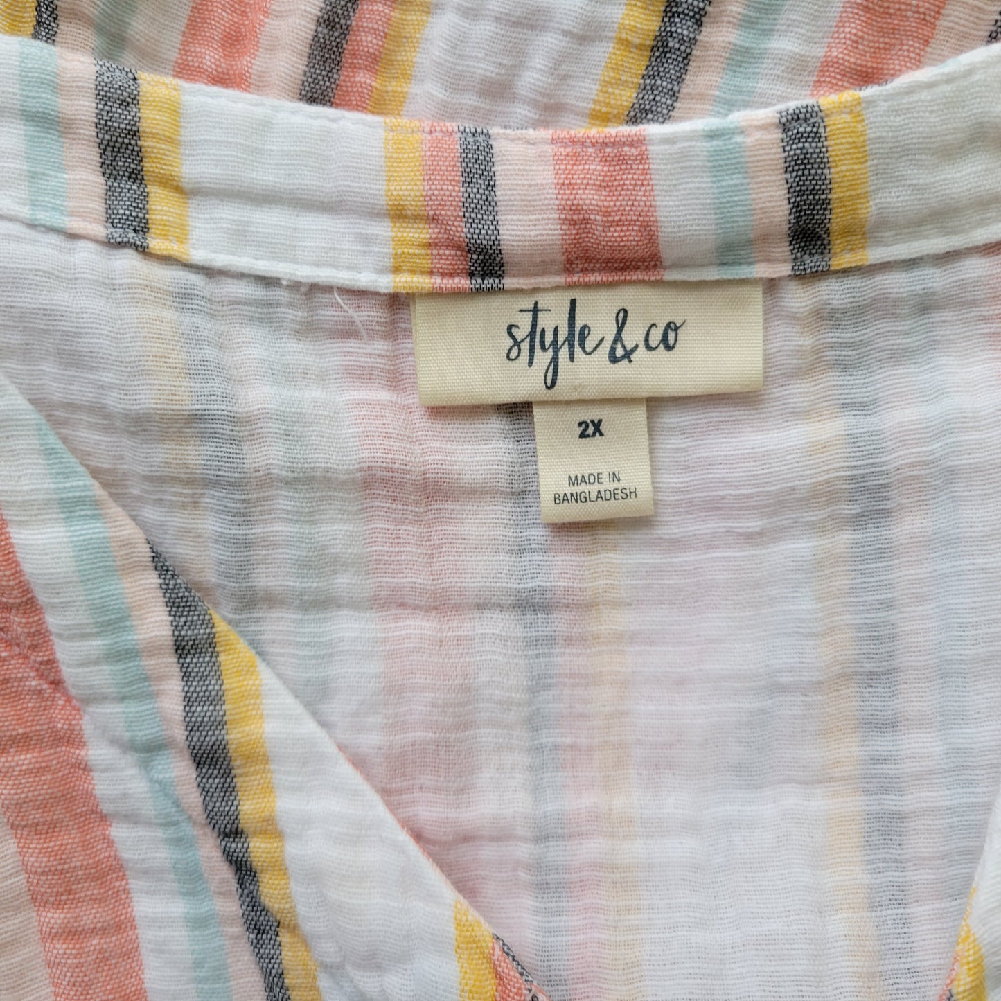 Style & Co Womens 2X Top Crop Striped Cotton Button Up V-Neck Shirt STR162E