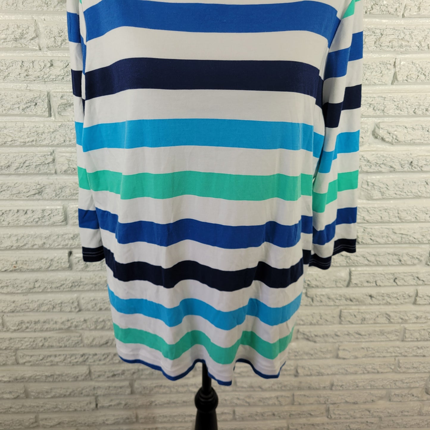 Croft & Barrow Womens 2X Top Blue White Striped 3/4 Sleeve Cotton Knit STR155E